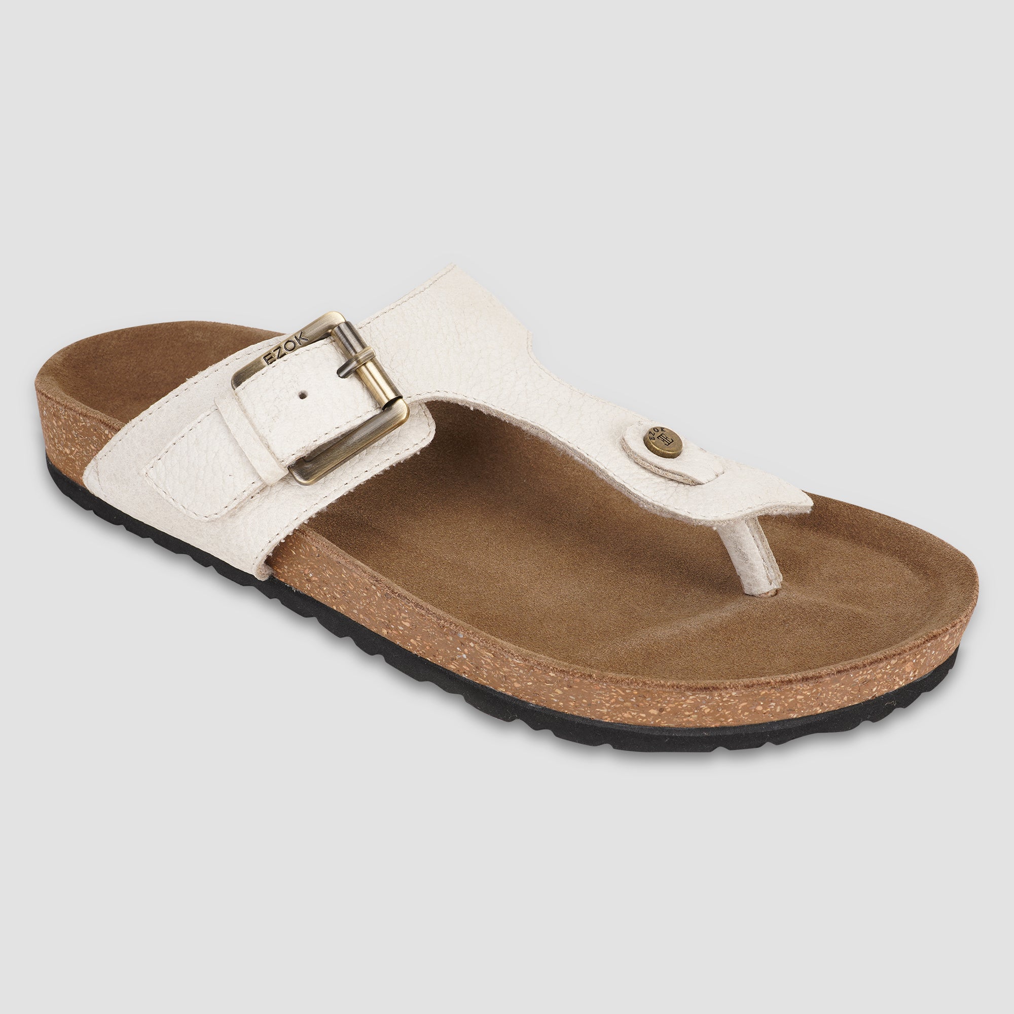 Ezok Beige Leather Sandal For Men
