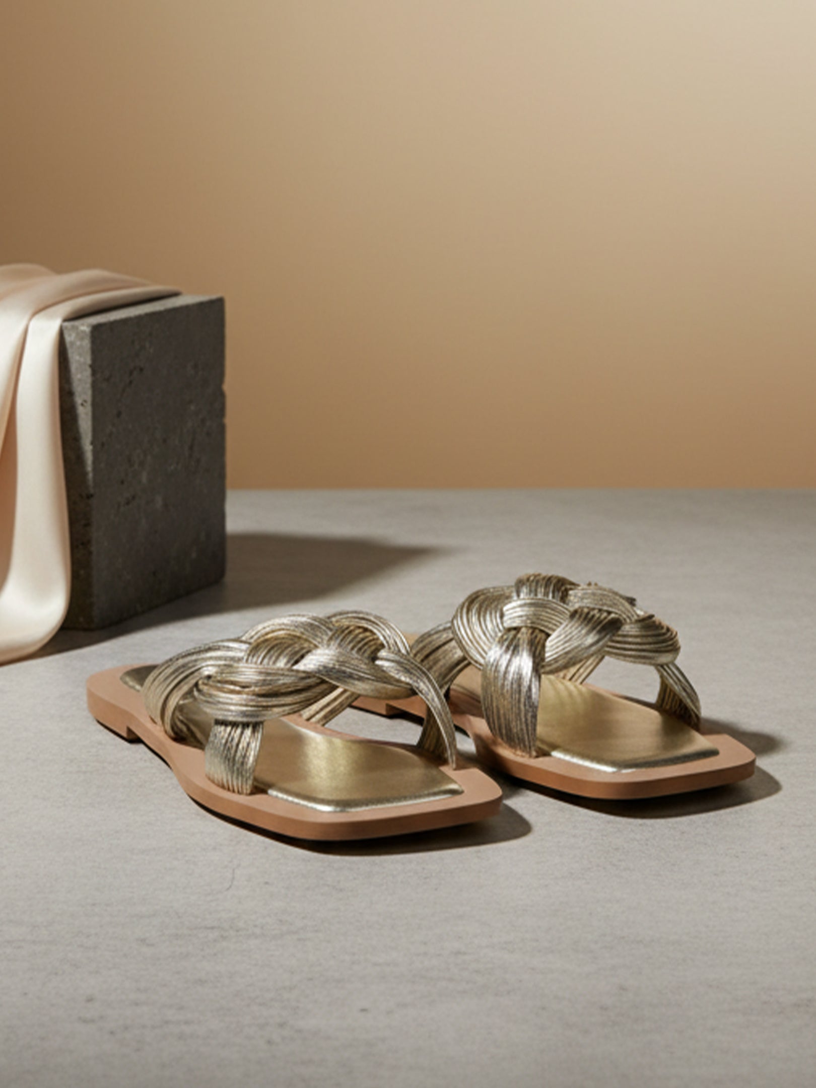 Ezok Gold Leather Slip On Sandals