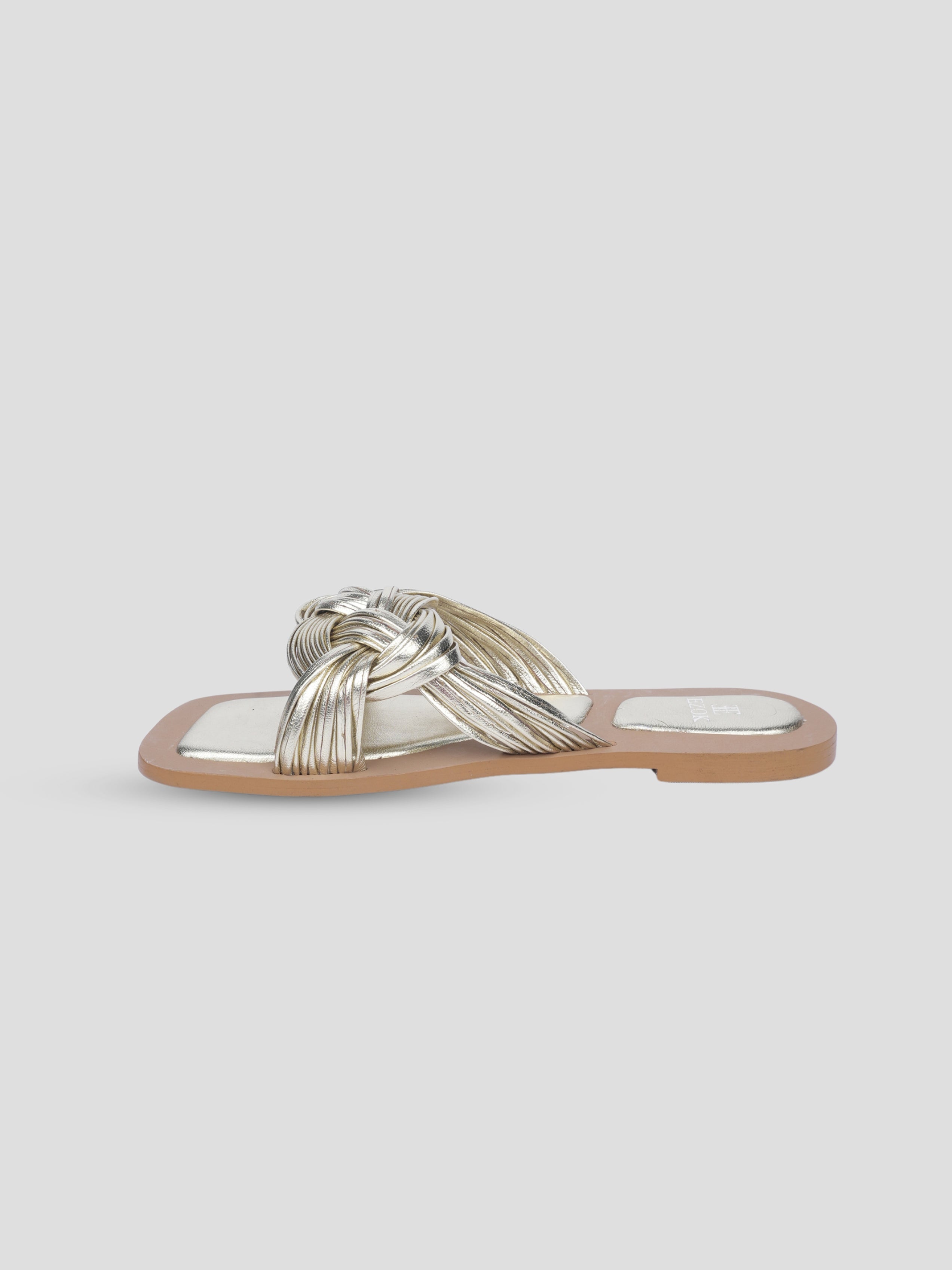 Ezok Gold Leather Slip On Sandals