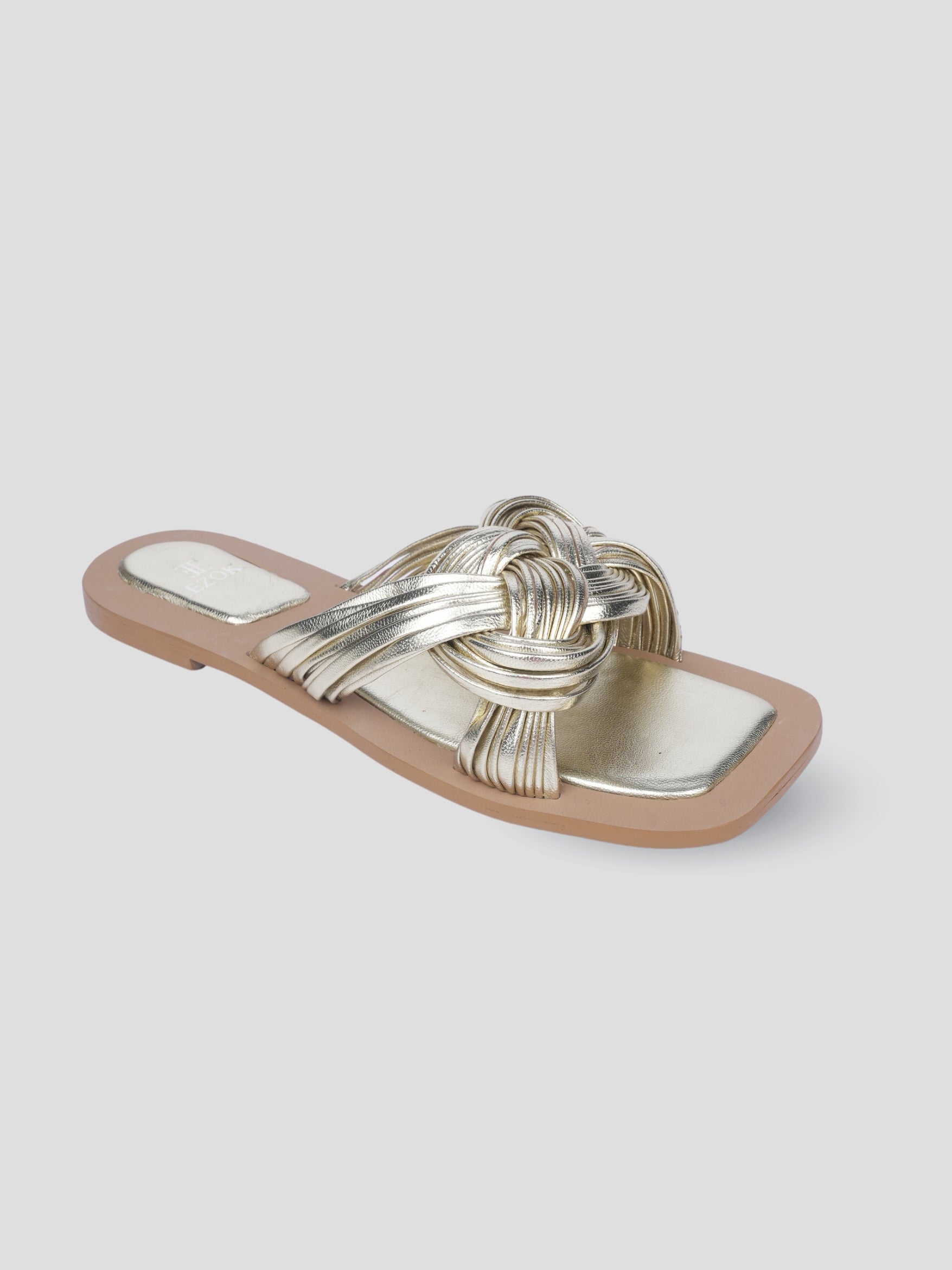 Ezok Gold Leather Slip On Sandals