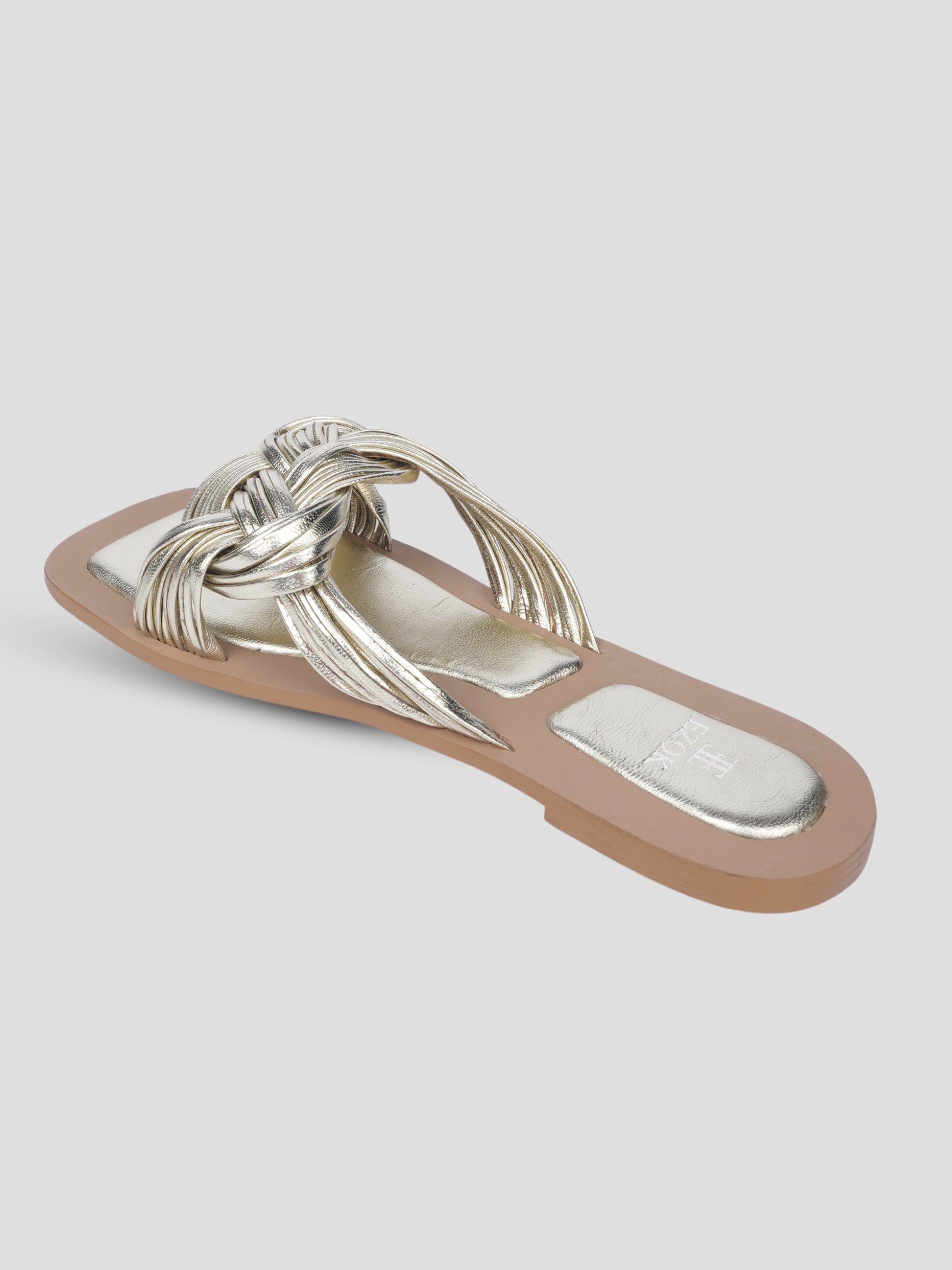 Ezok Gold Leather Slip On Sandals