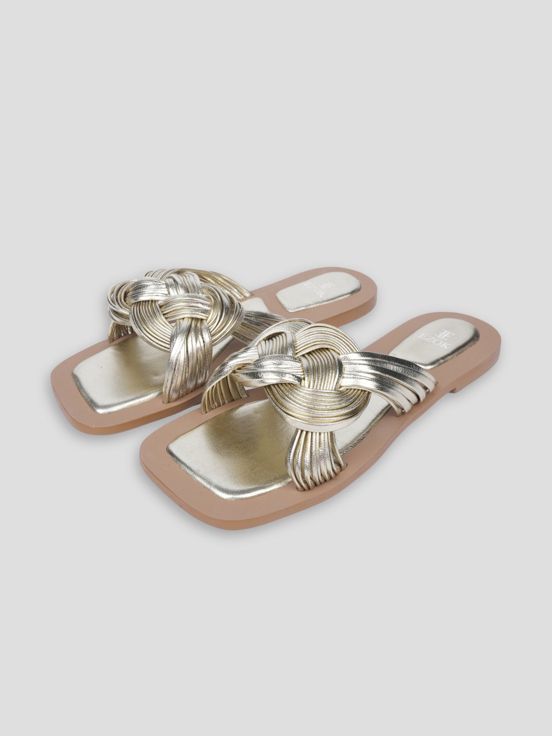 Ezok Gold Leather Slip On Sandals