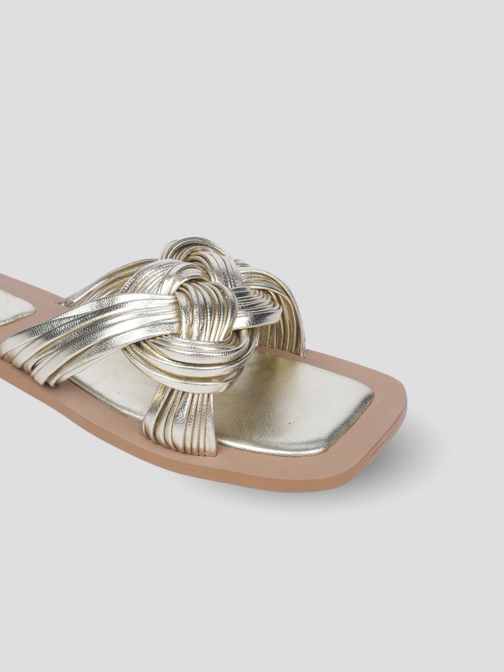 Ezok Gold Leather Slip On Sandals