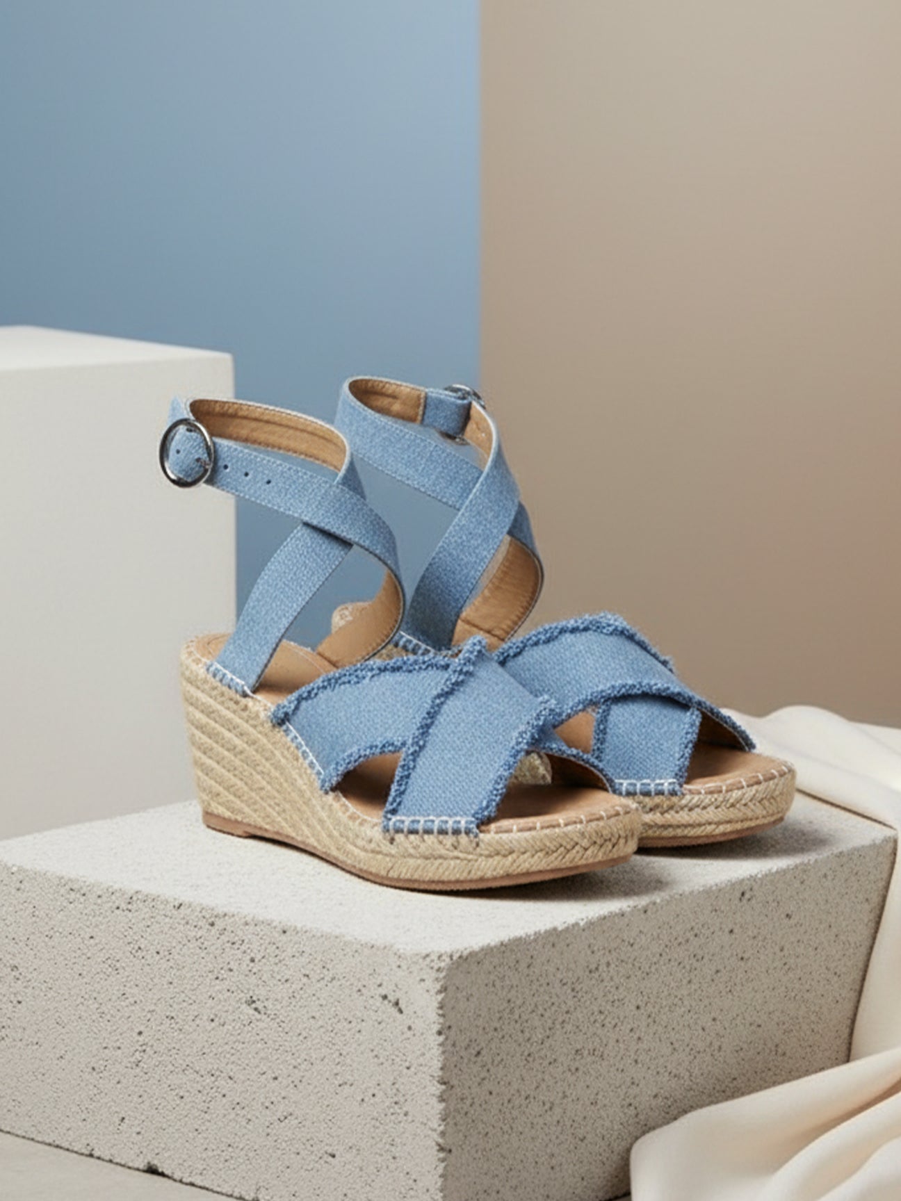 Ezok Blue Denim Slip On With Buckle Sandals