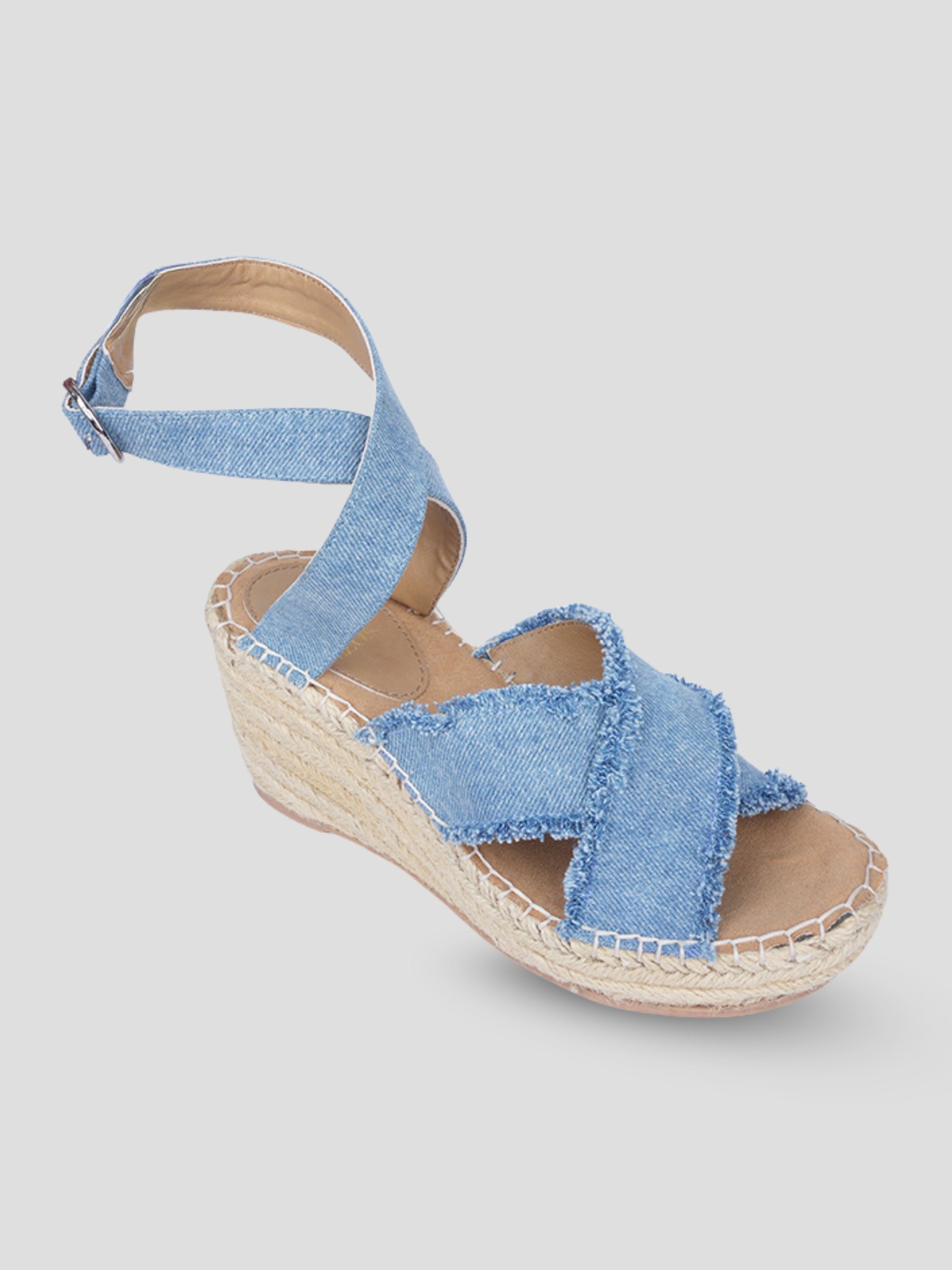 Ezok Blue Denim Slip On With Buckle Sandals