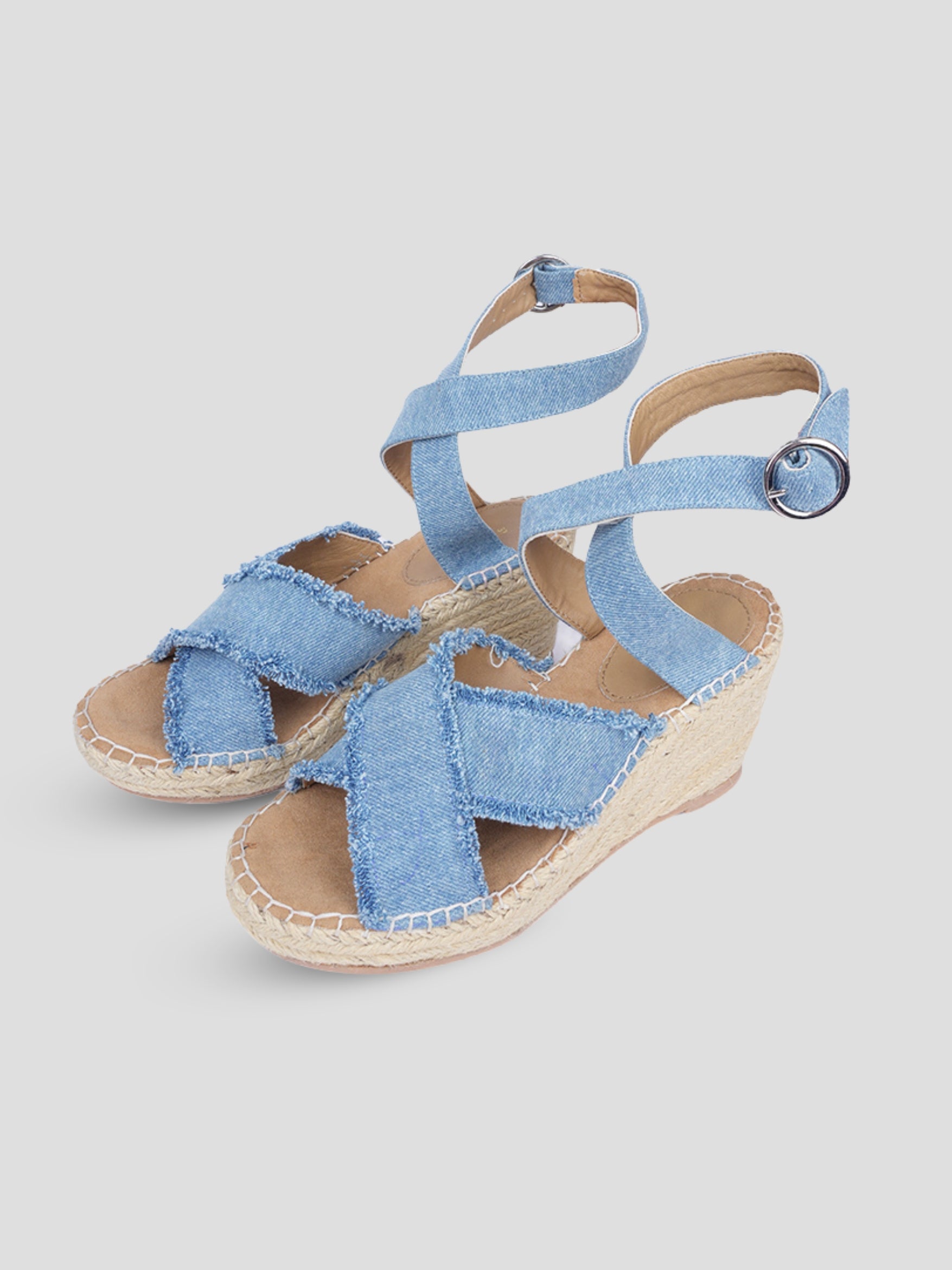 Ezok Blue Denim Slip On With Buckle Sandals