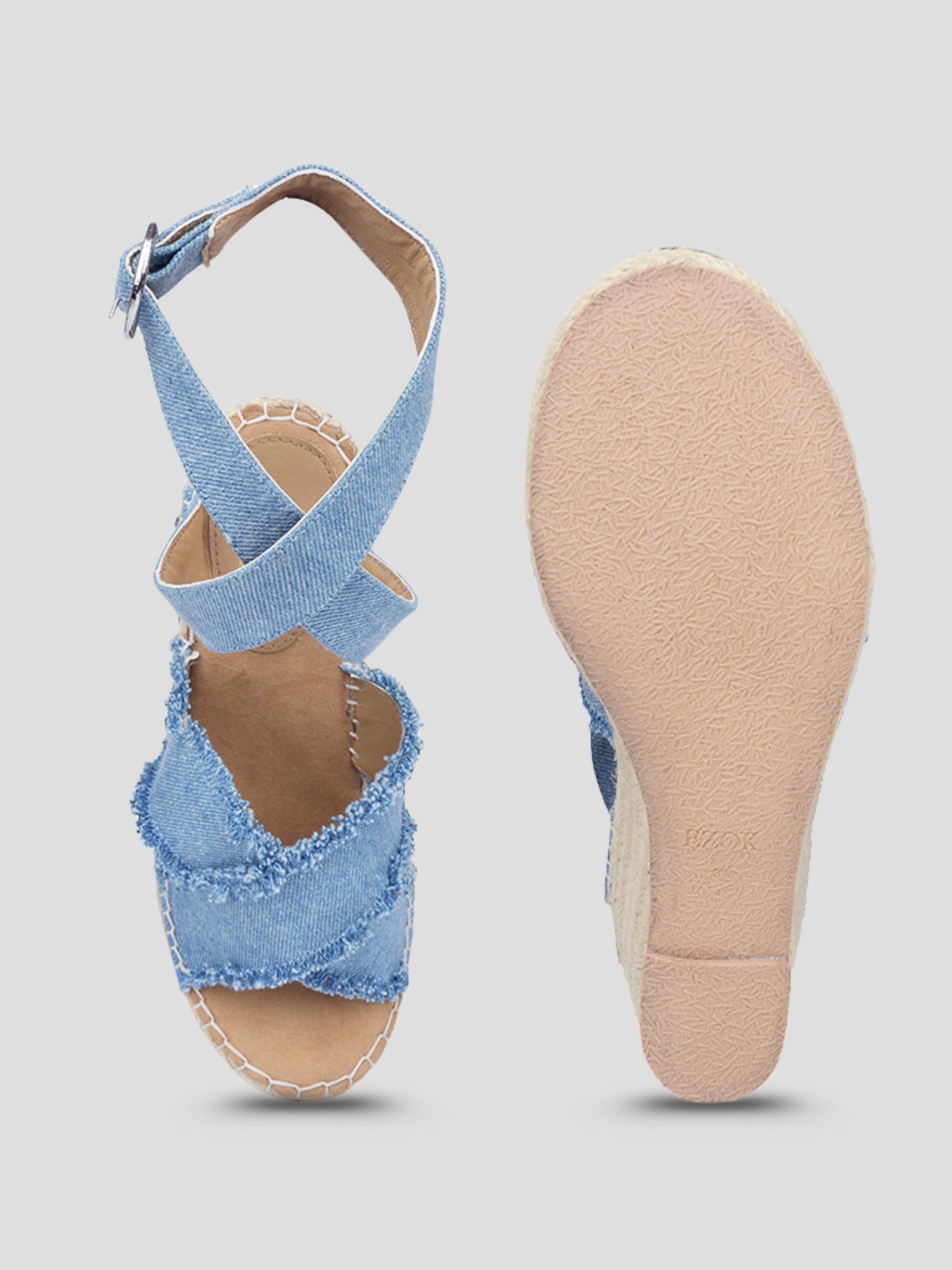 Ezok Blue Denim Slip On With Buckle Sandals