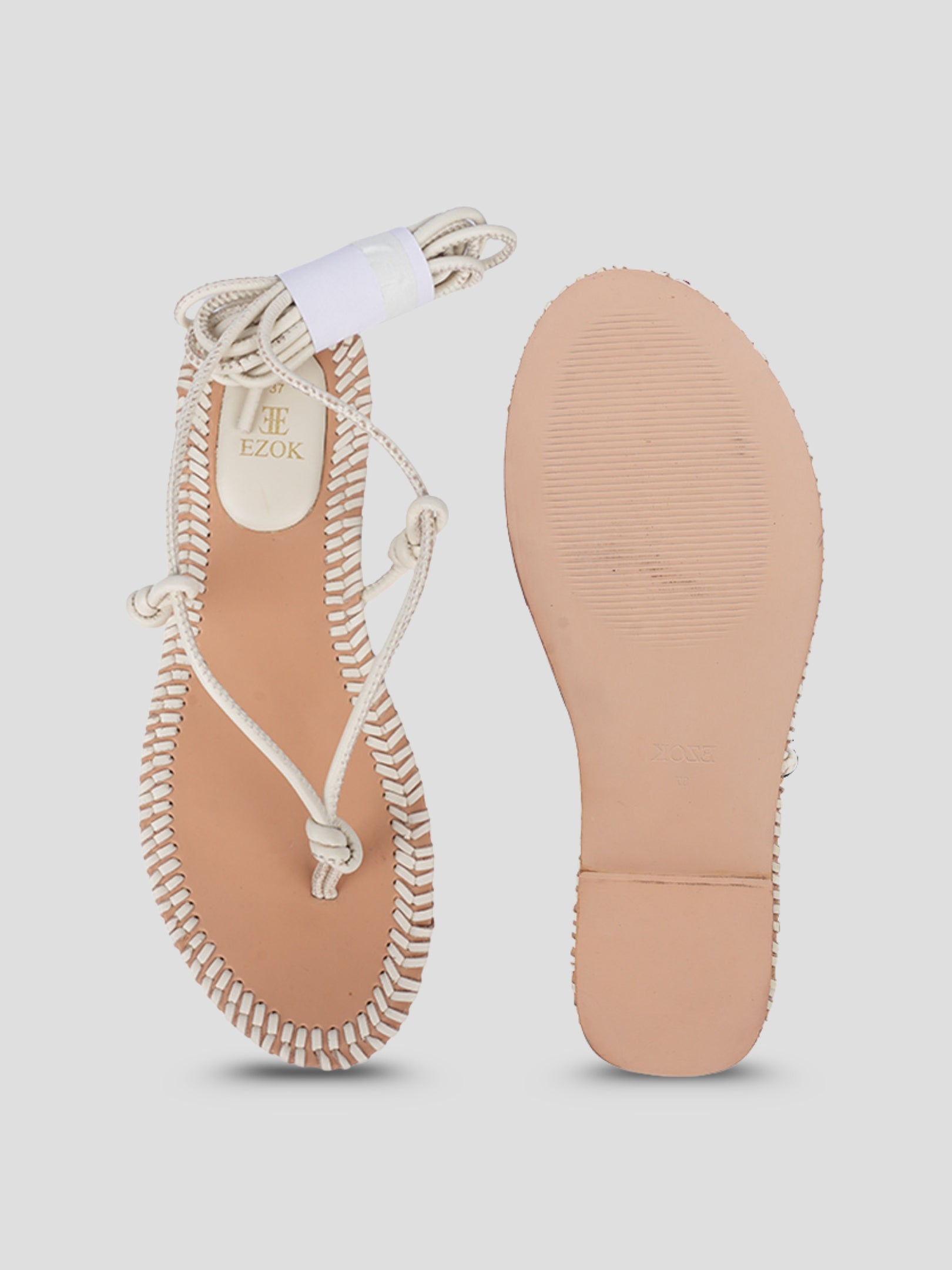 Ezok Cream Leather Slip on Sandals