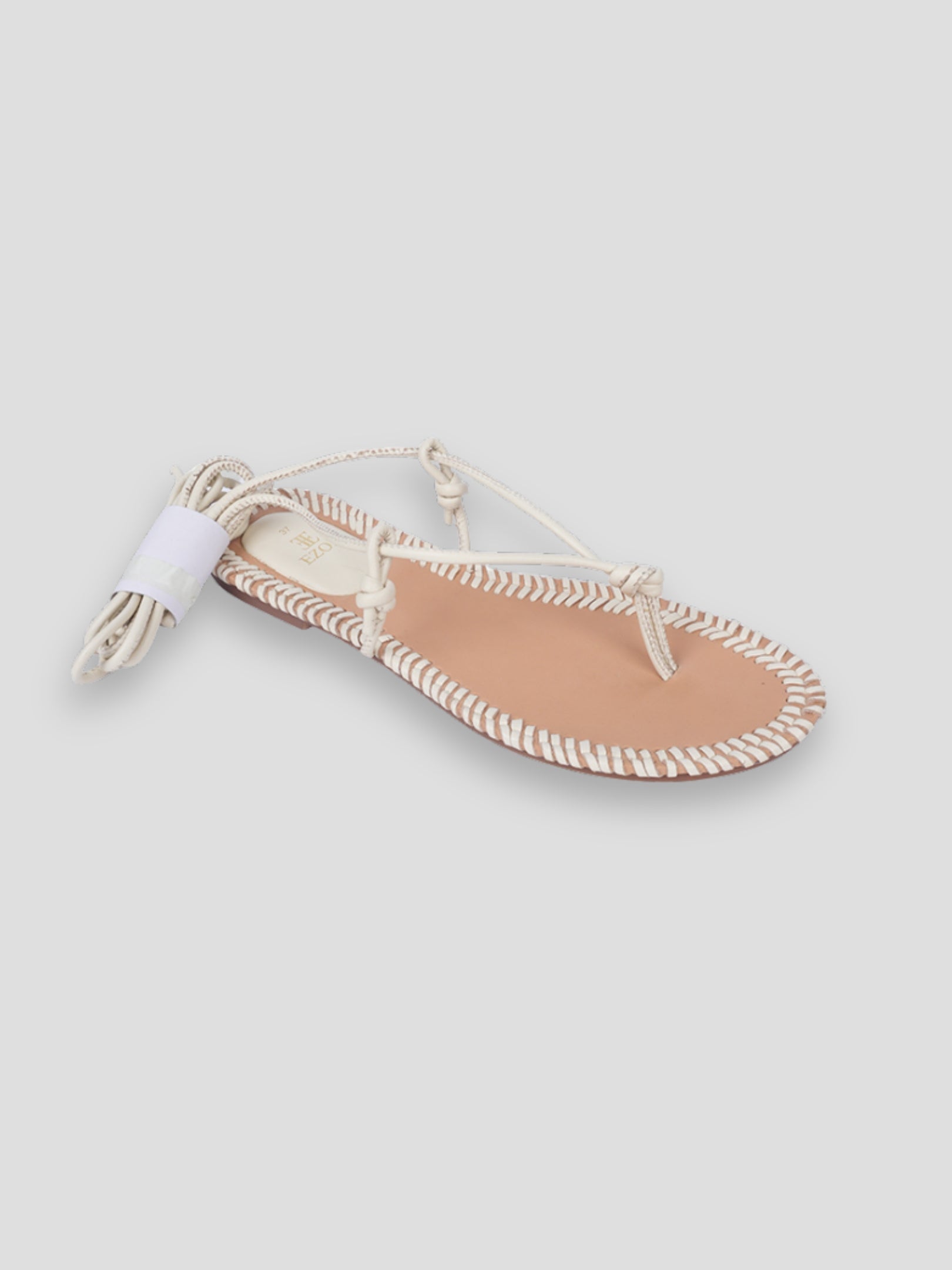 Ezok Cream Leather Slip on Sandals