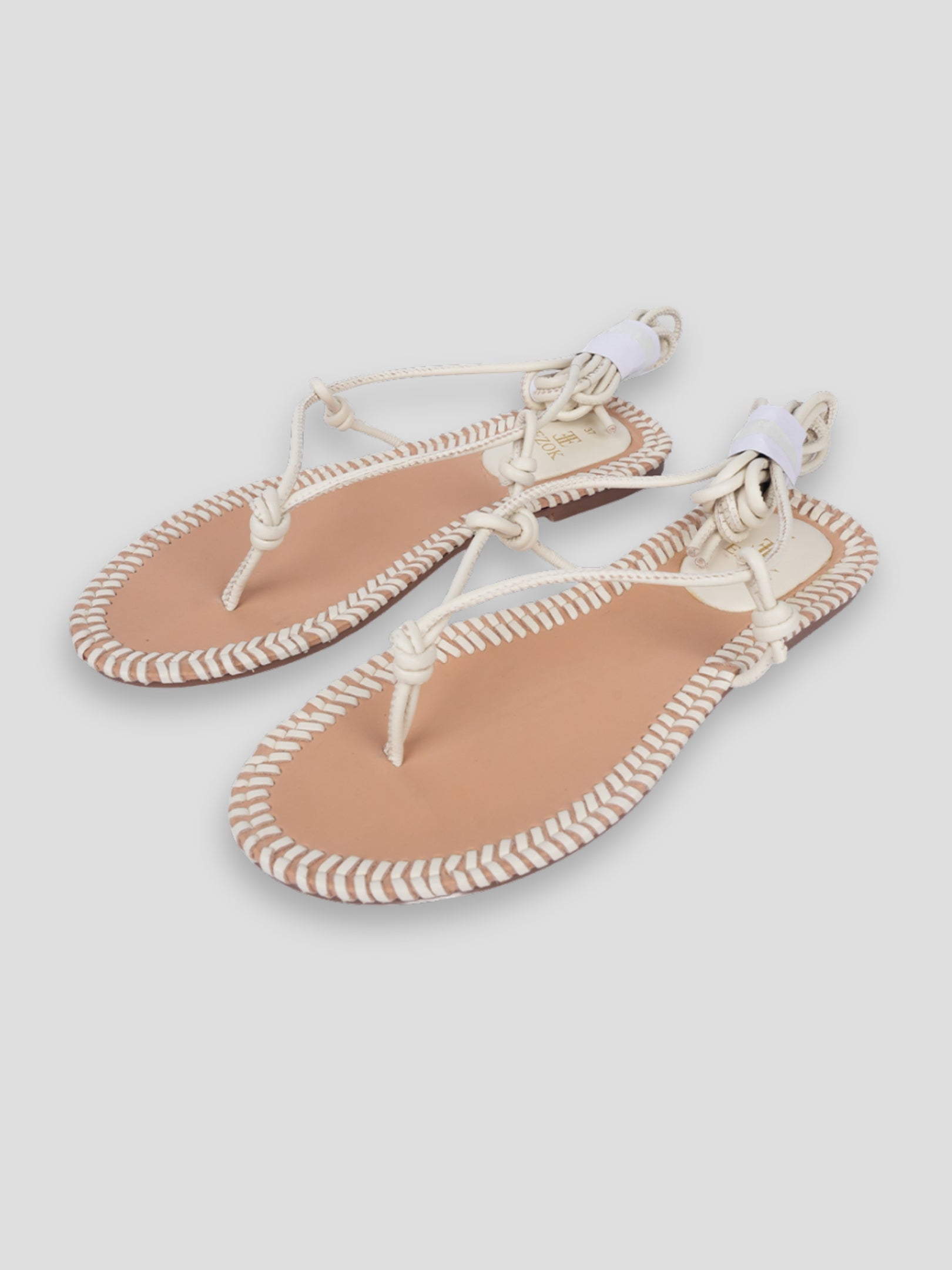 Ezok Cream Leather Slip on Sandals