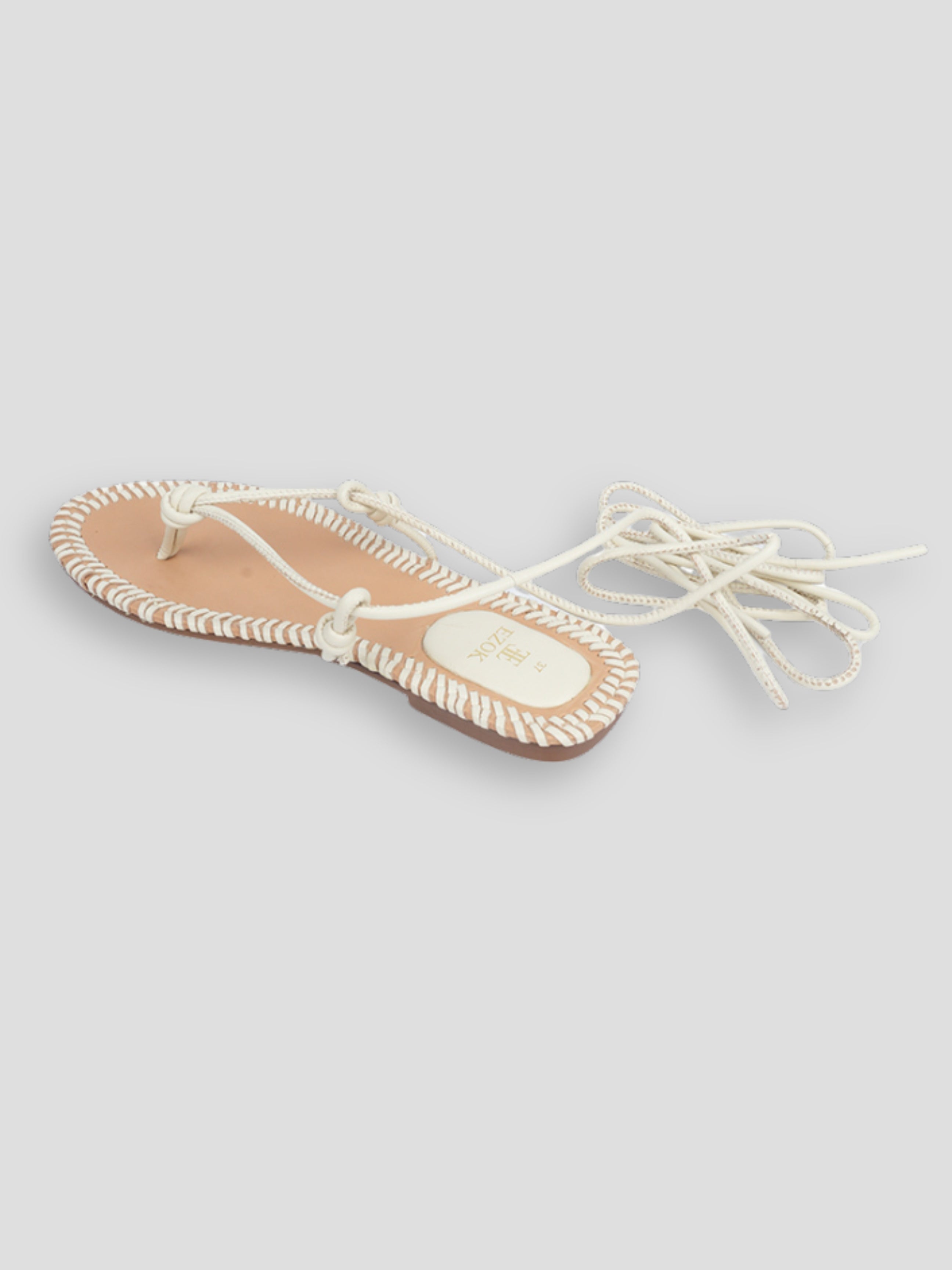 Ezok Cream Leather Slip on Sandals