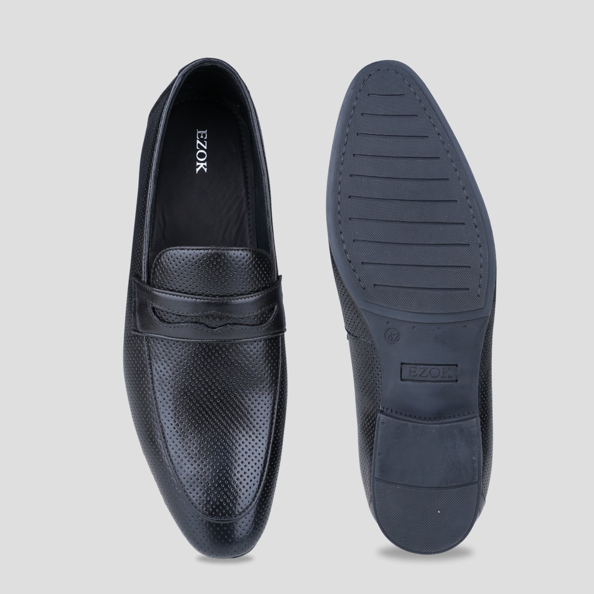 Ezok Leather Black Casual Loafer Shoes For Men