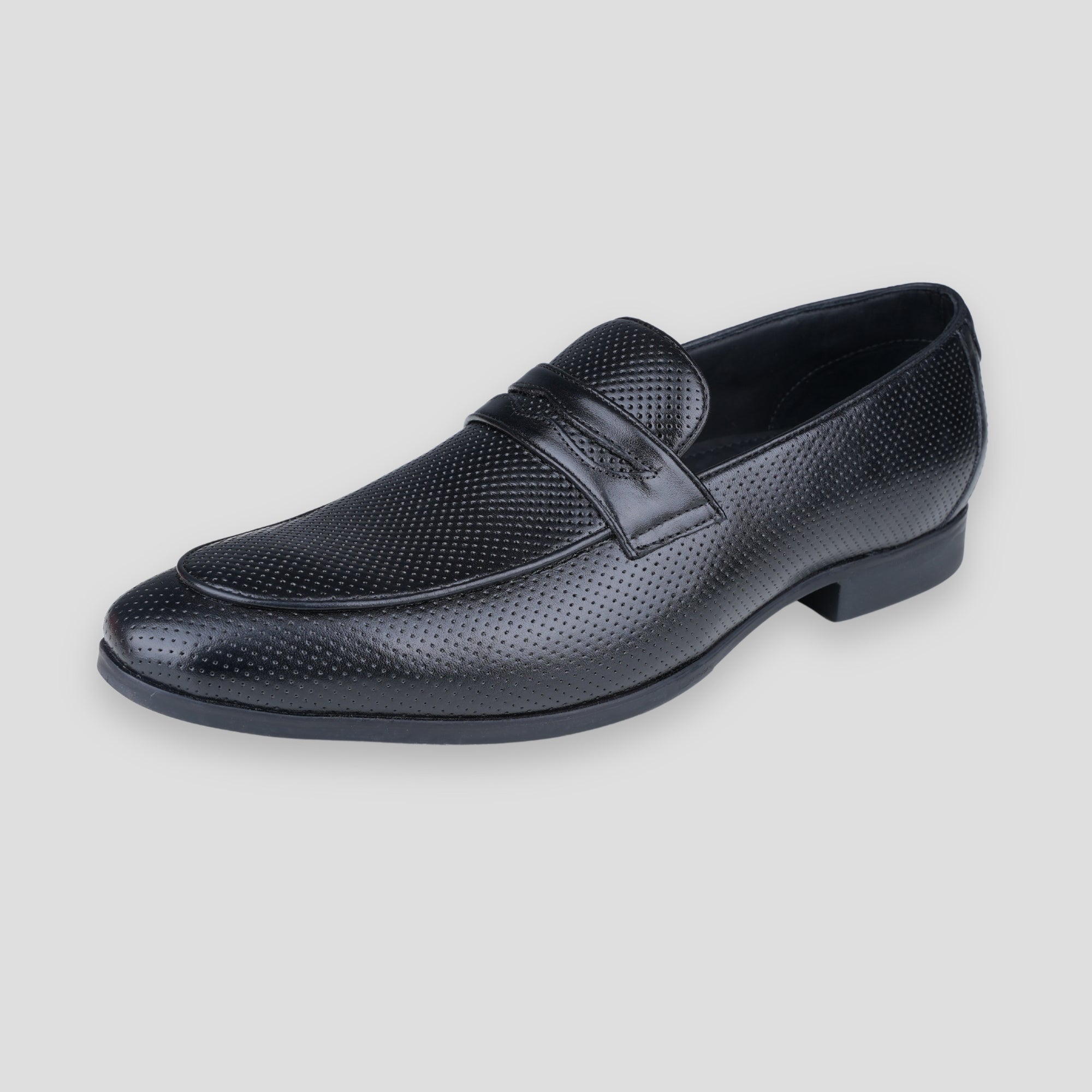 Ezok Leather Black Casual Loafer Shoes For Men