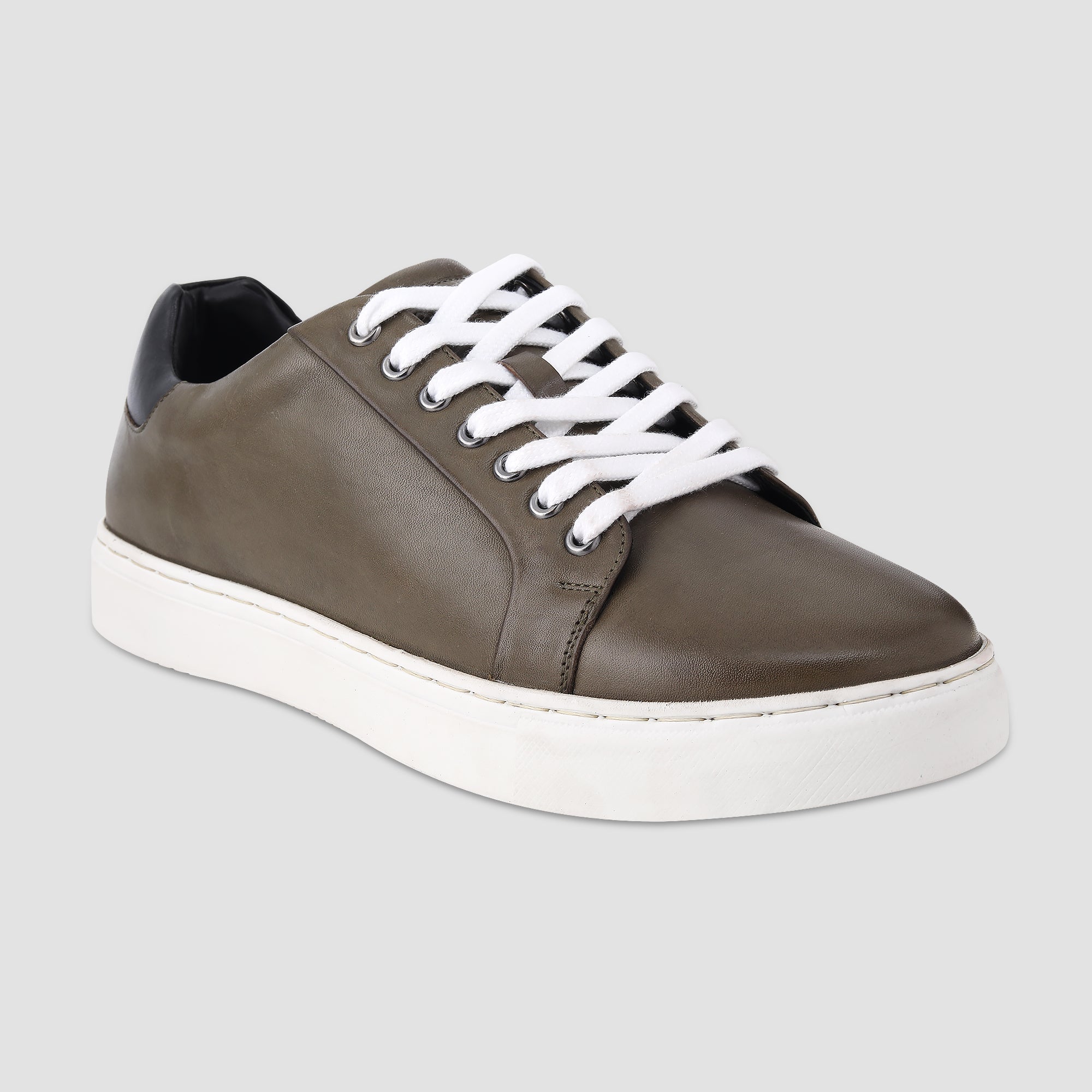 Ezok Olive Leather Sneaker For Men