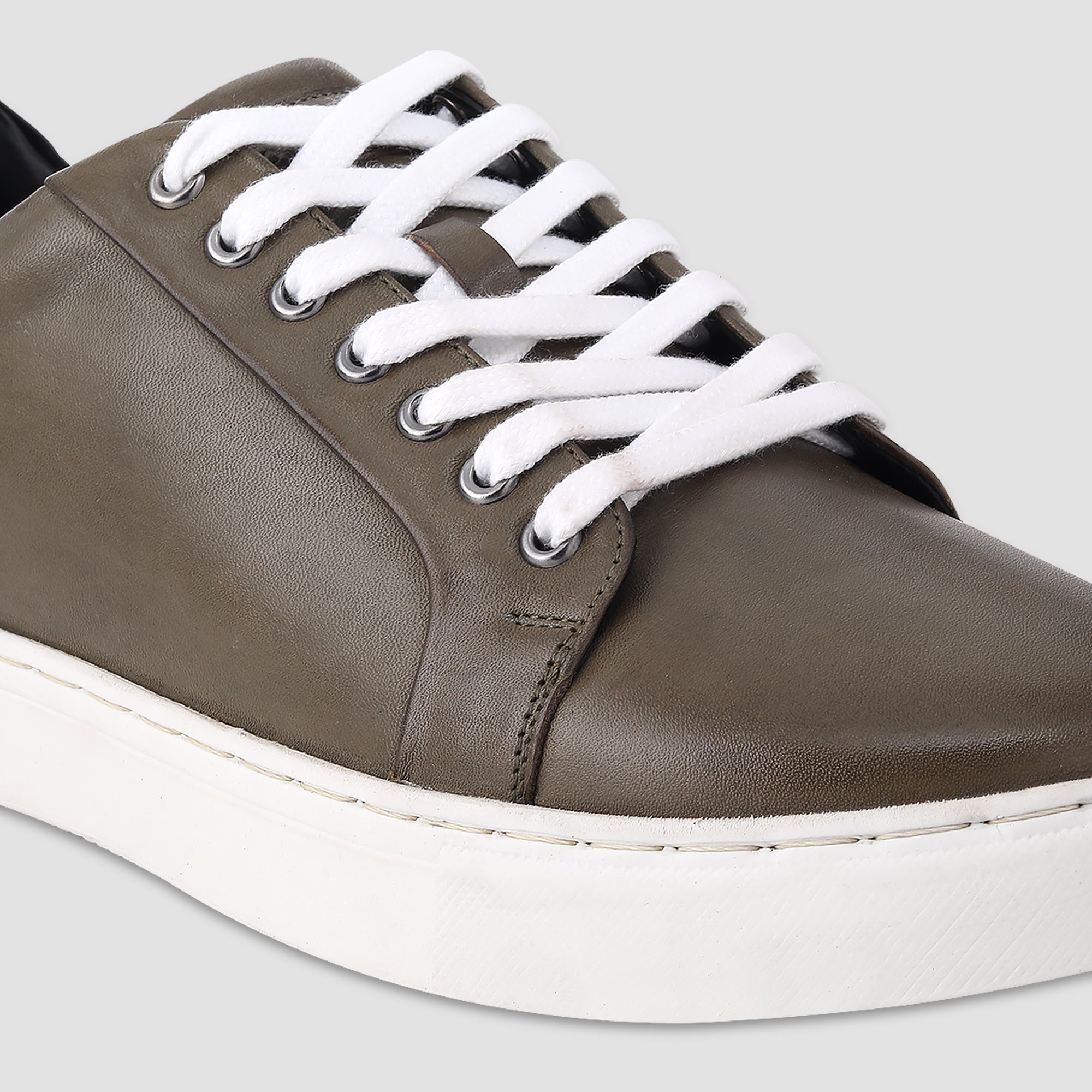 Ezok Olive Leather Sneaker For Men
