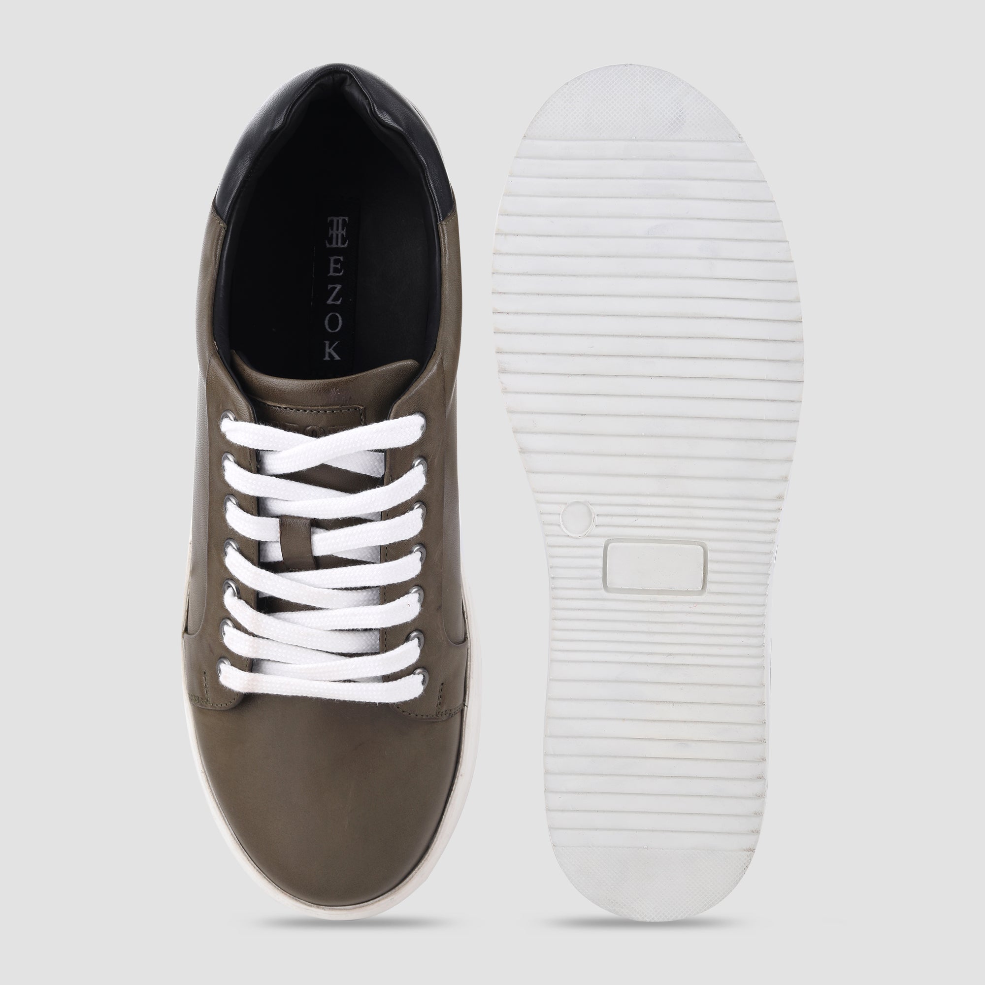 Ezok Olive Leather Sneaker For Men