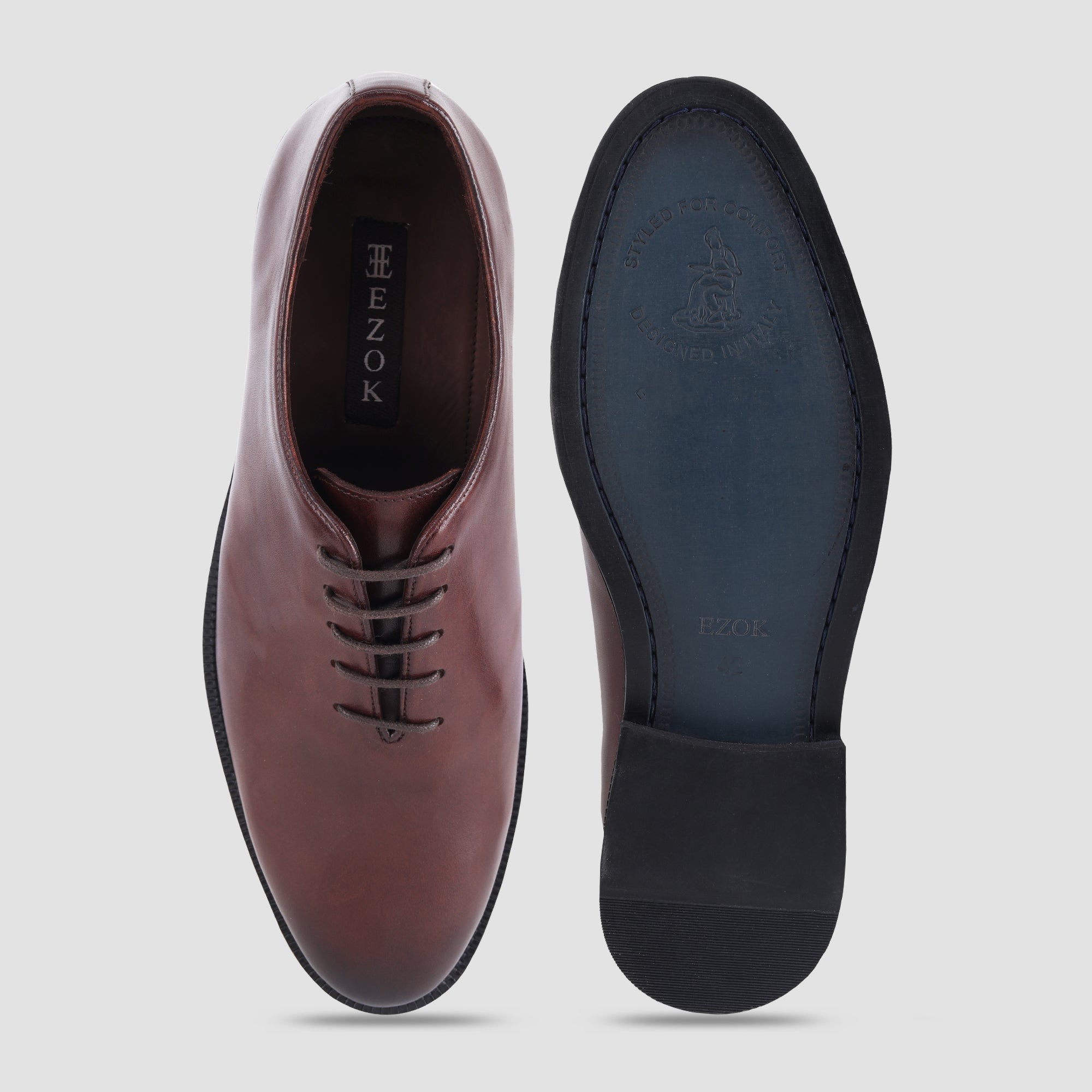 Ezok Brown Leather Formal Shoes For Men
