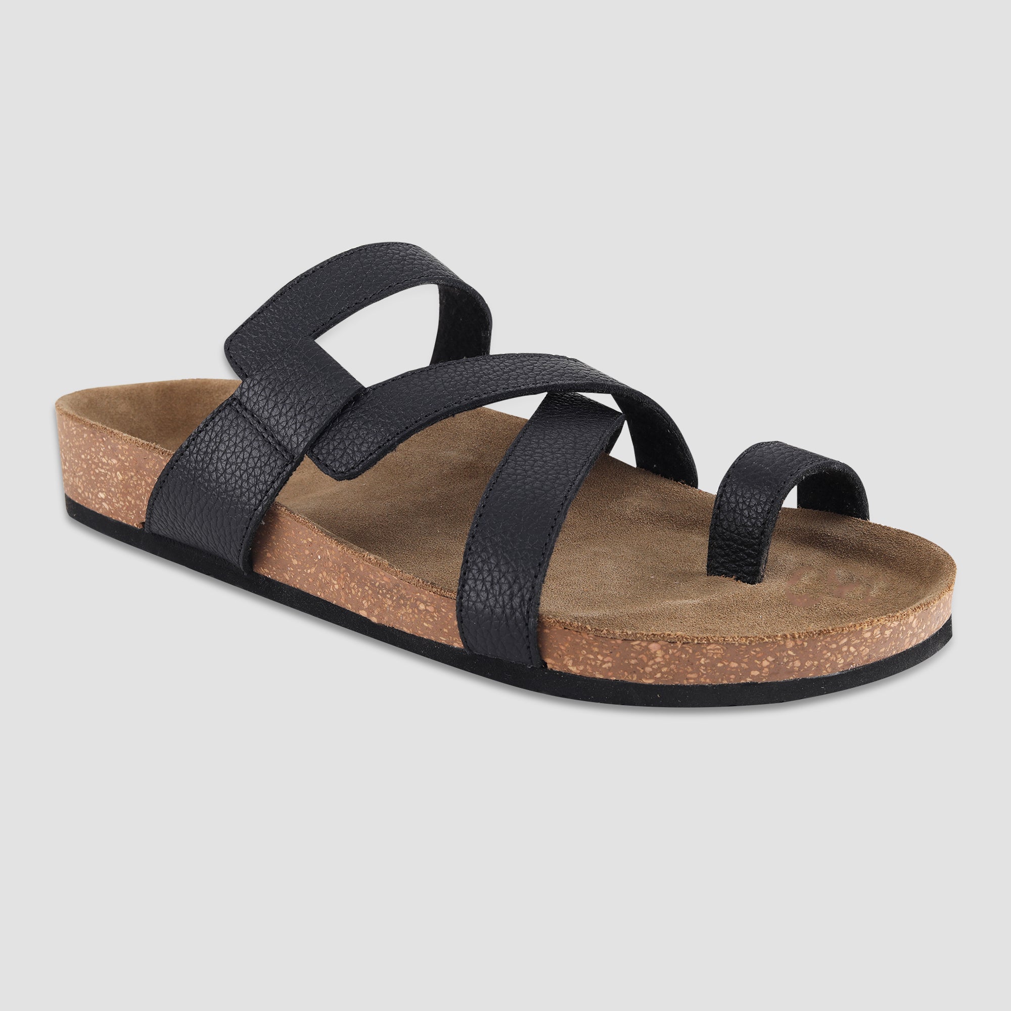 Ezok Black Leather Sandal For Men