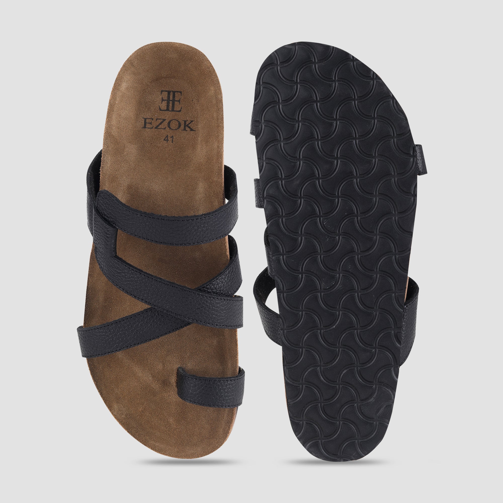 Ezok Black Leather Sandal For Men