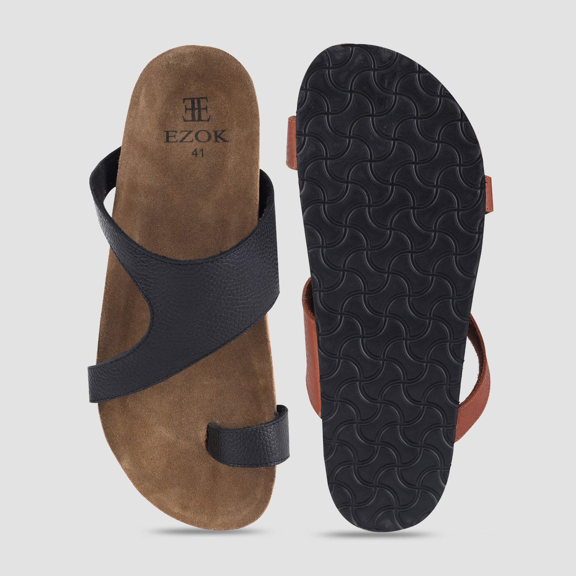 Ezok Black Leather Sandal For Men