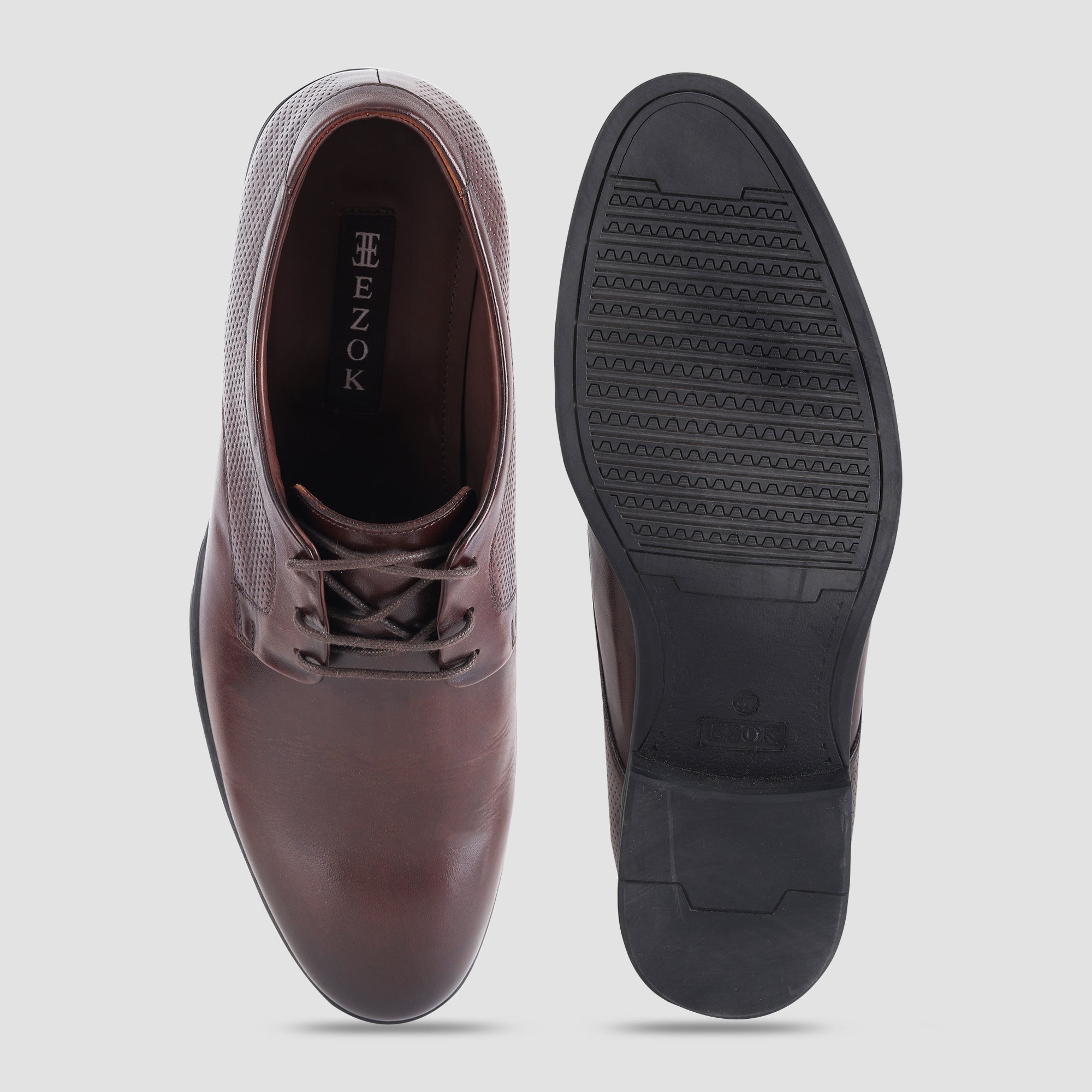 Ezok Brown Leather Formal Shoes For Men