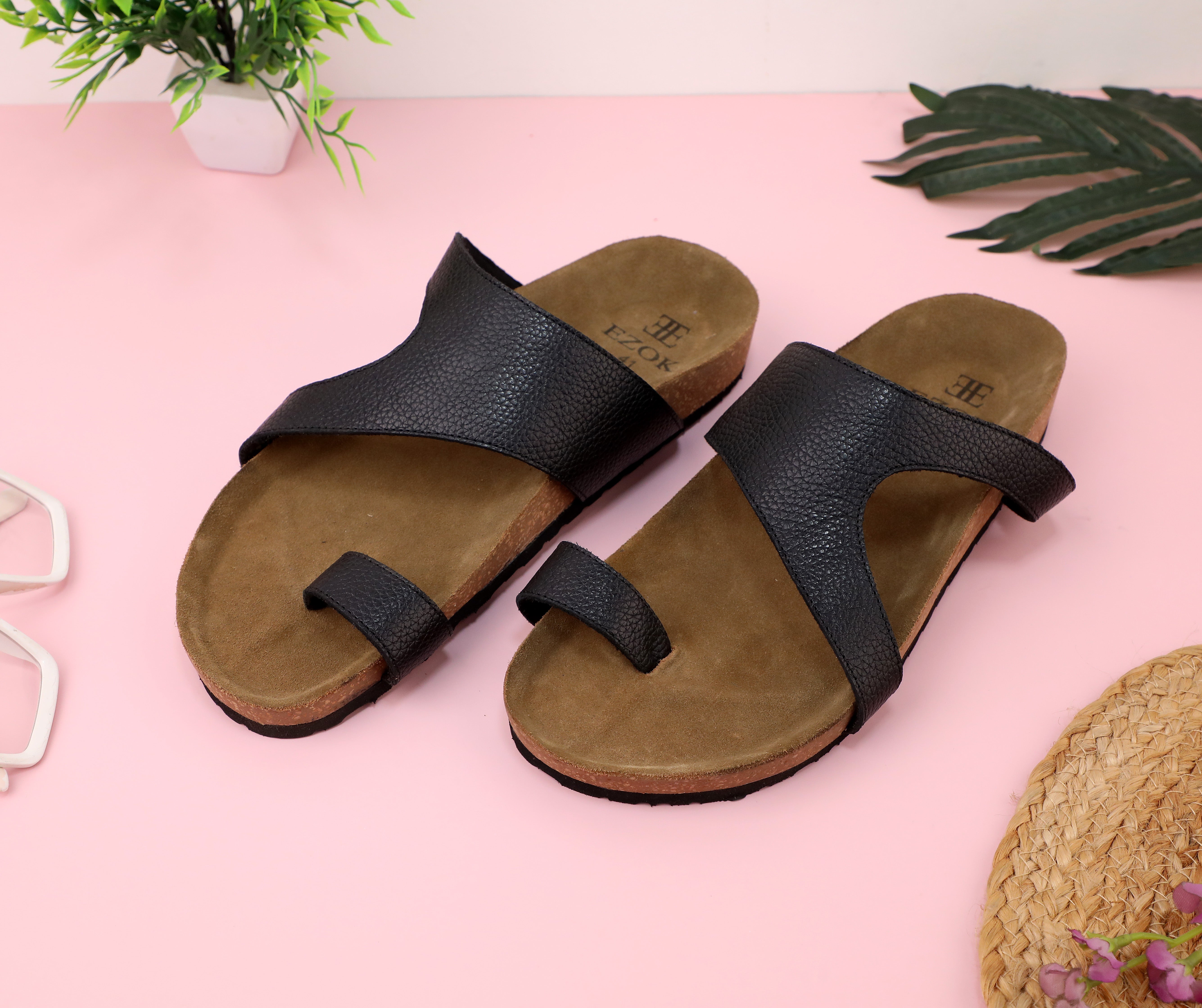 Ezok Black Leather Sandal For Men