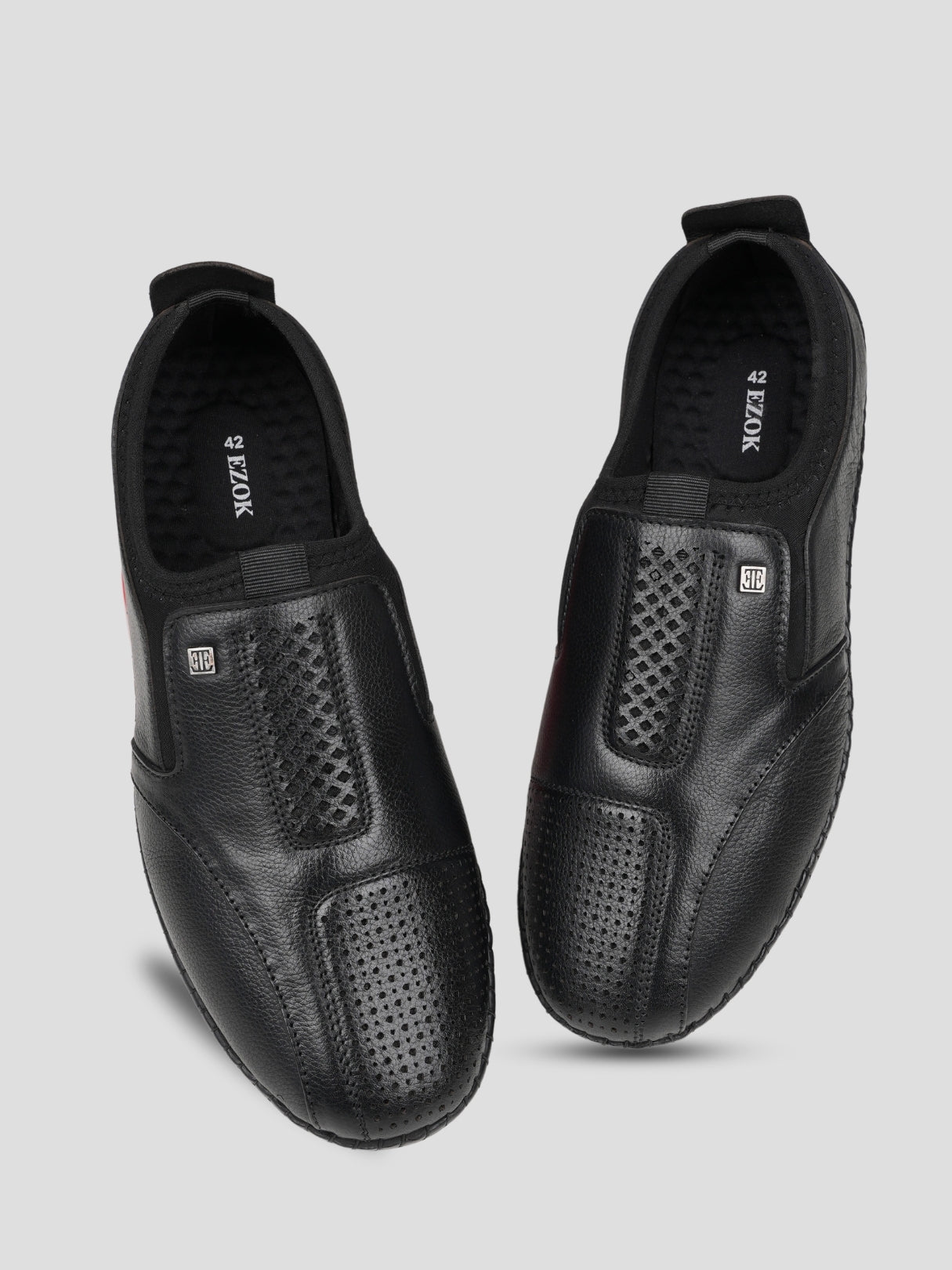 Ezok Black Leather Slip on Casual Shoes