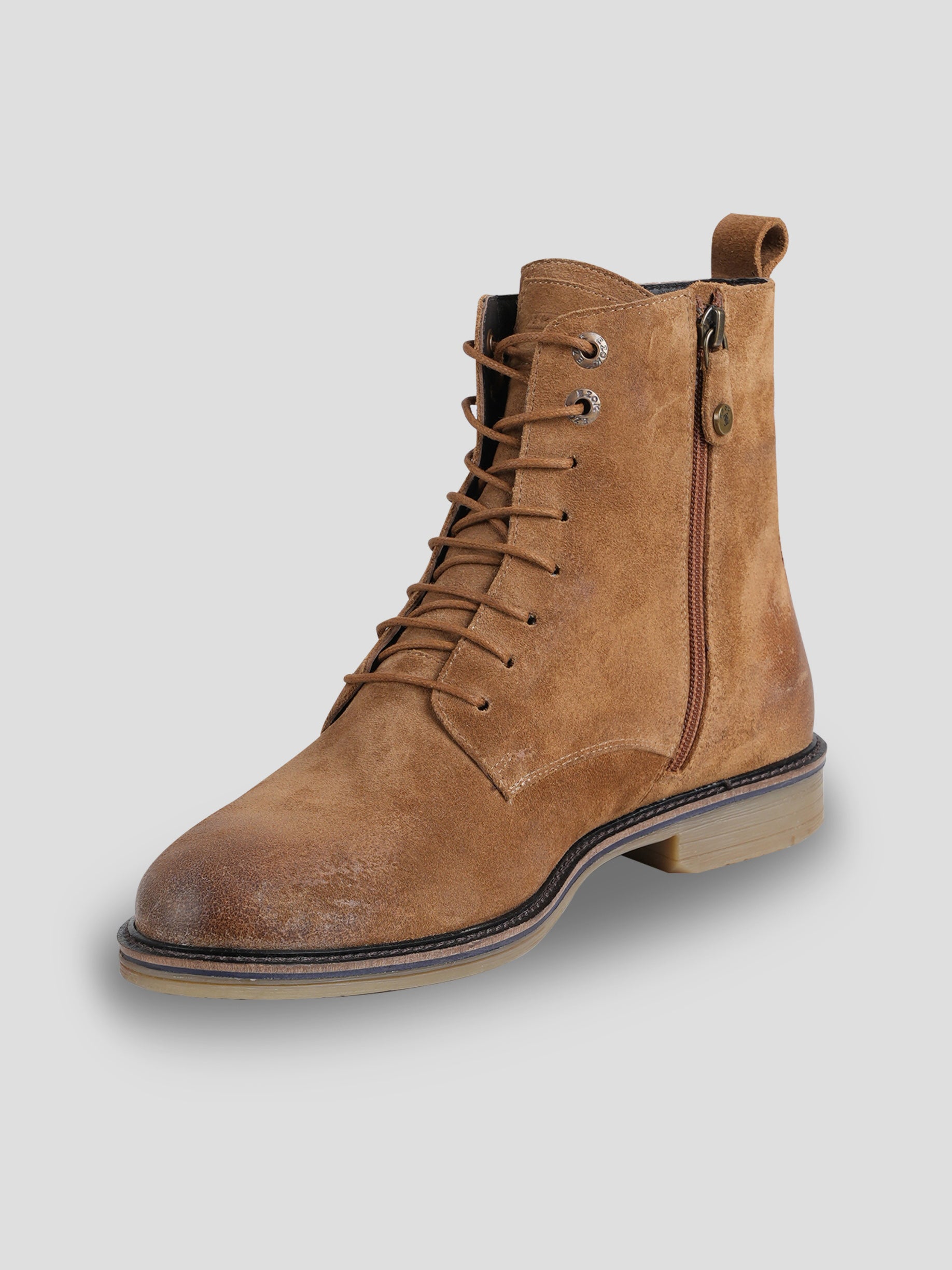 Ezok Leather Ankle Lace Up and Side Zipper Boots For Men