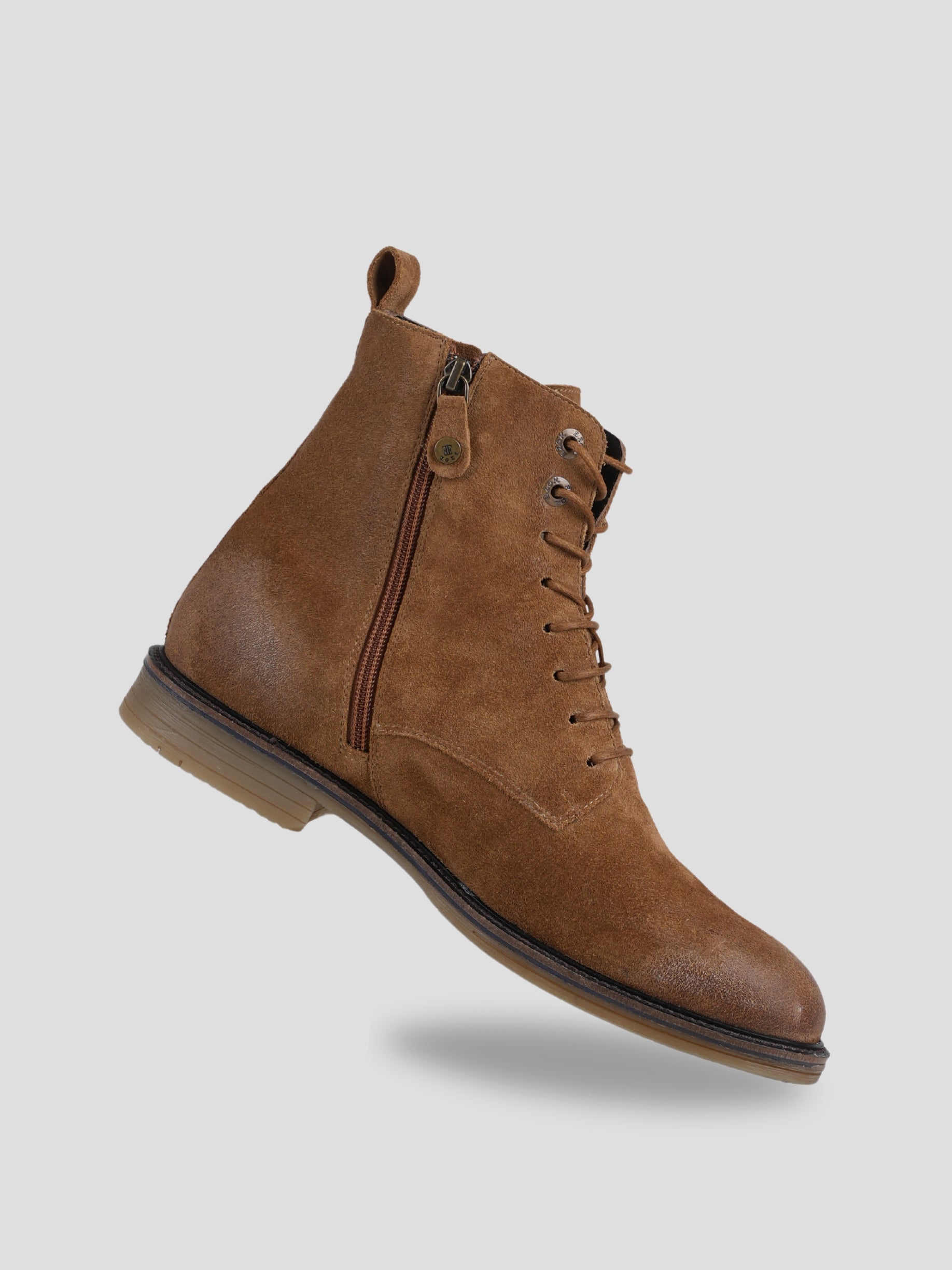 Ezok Leather Ankle Lace Up and Side Zipper Boots For Men