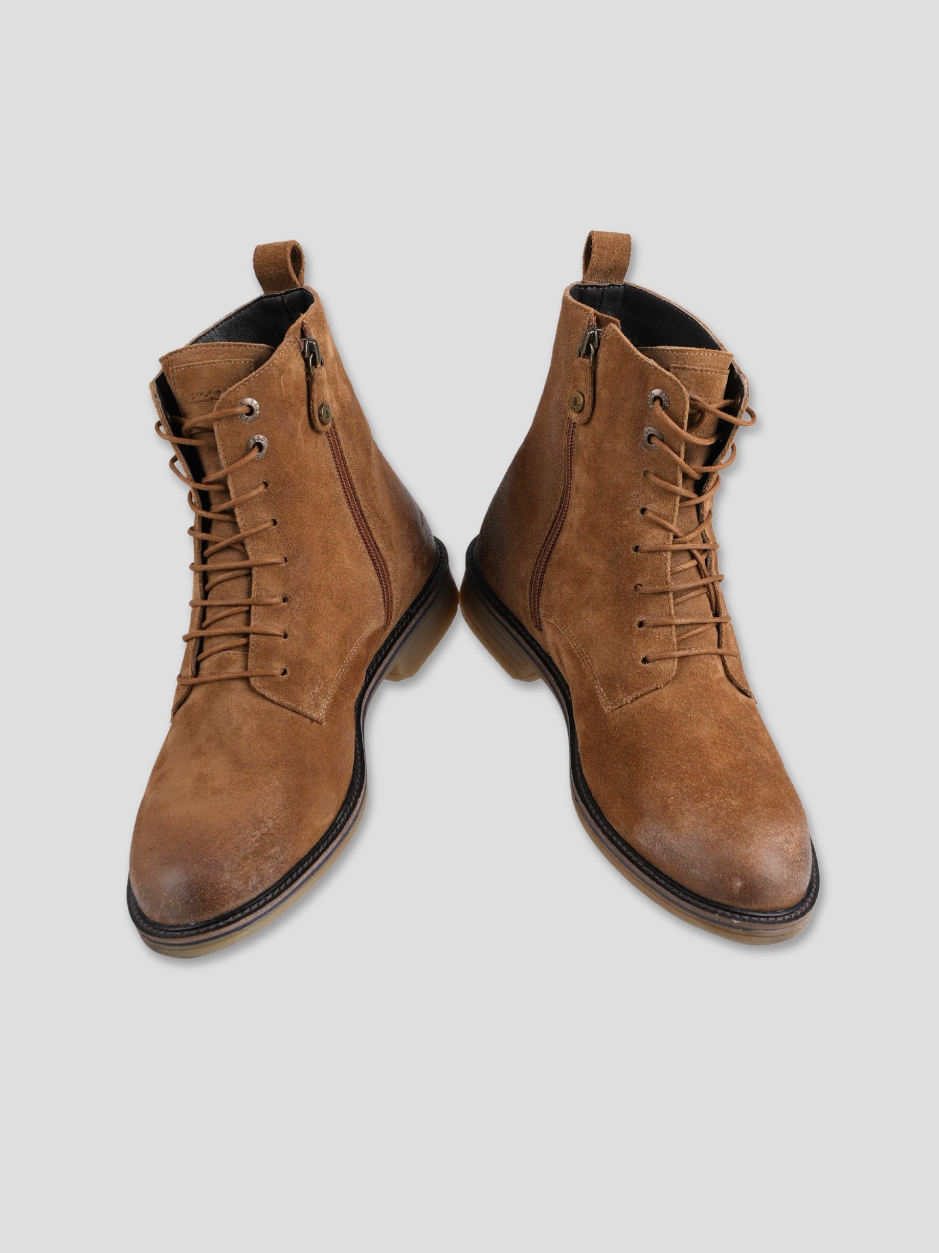 Ezok Leather Ankle Lace Up and Side Zipper Boots For Men