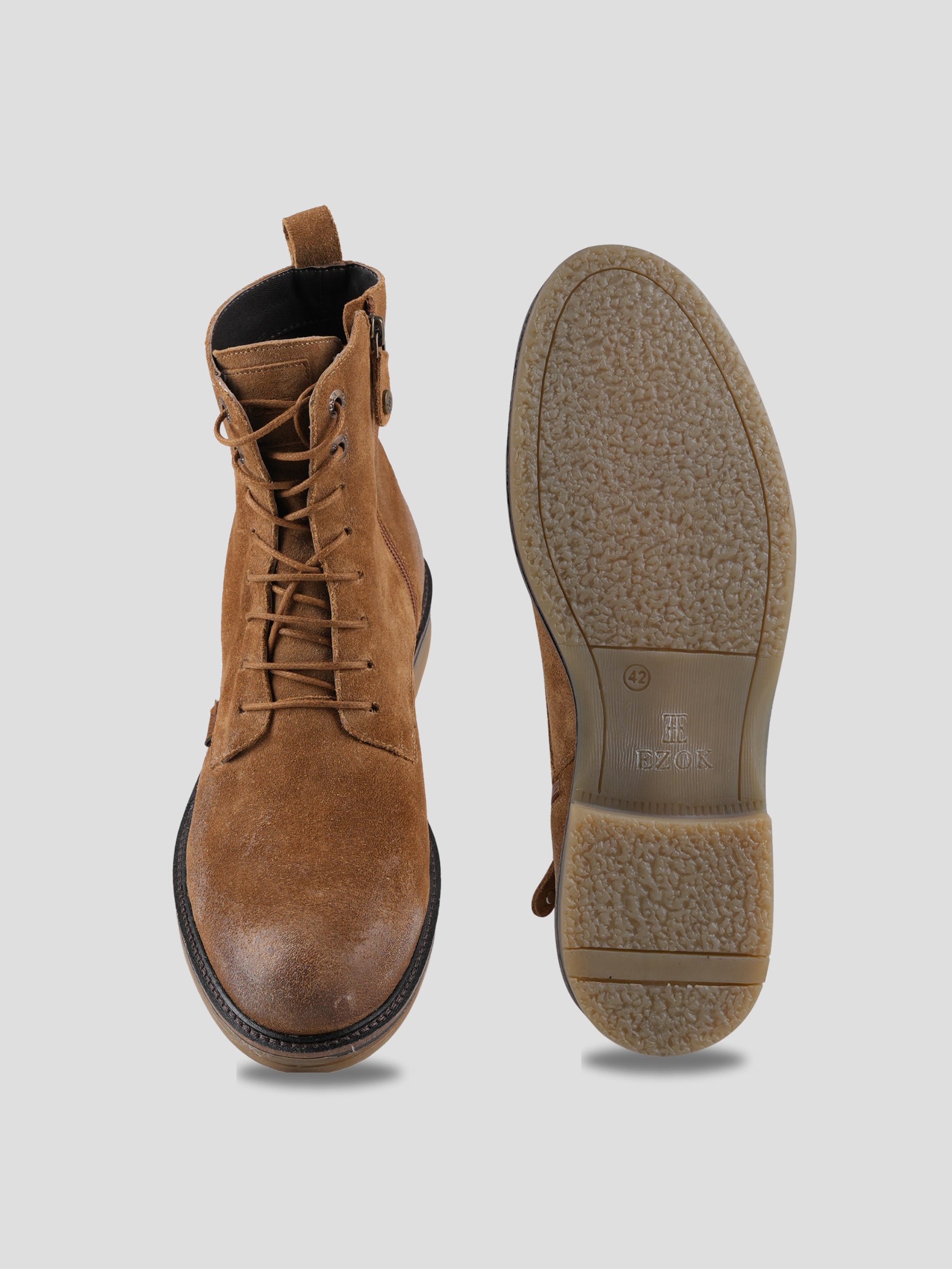 Ezok Leather Ankle Lace Up and Side Zipper Boots For Men