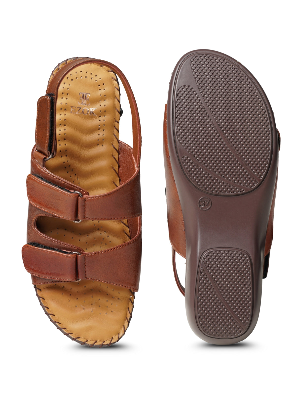 Ezok Women's Casual Genuine Leather Sandals | Stylish Open-Toe Flats Design with Cushioned Insole | Durable, Comfortable & Trendy for Everyday Wear