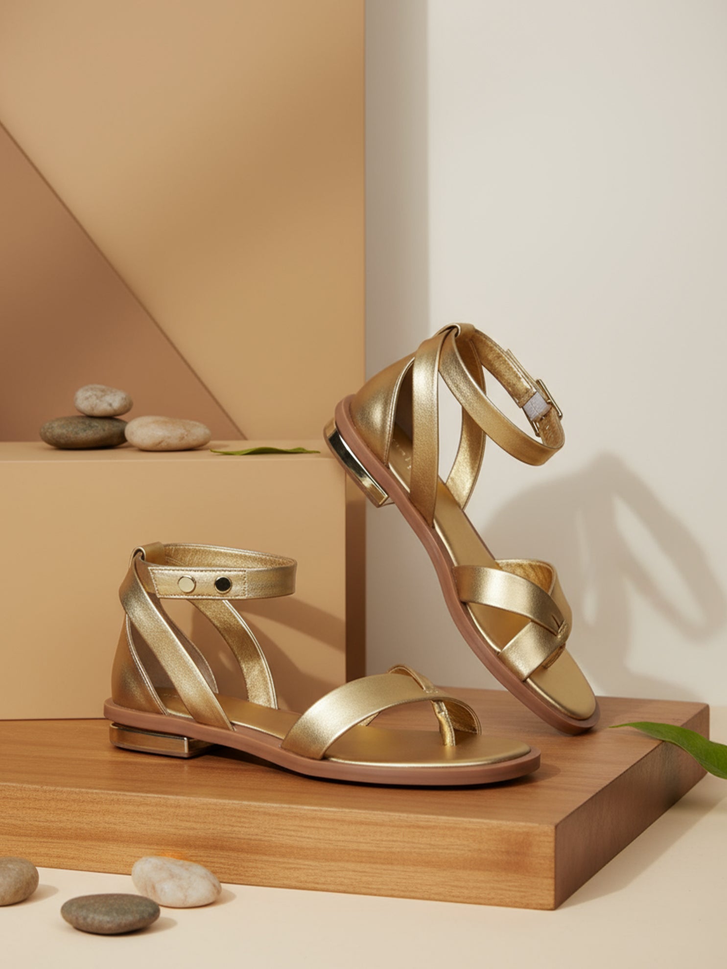 Ezok Women's Casual Genuine Leather Sandals | Stylish Open-Toe Flats Design with Cushioned Insole | Durable, Comfortable & Trendy for Everyday Wear