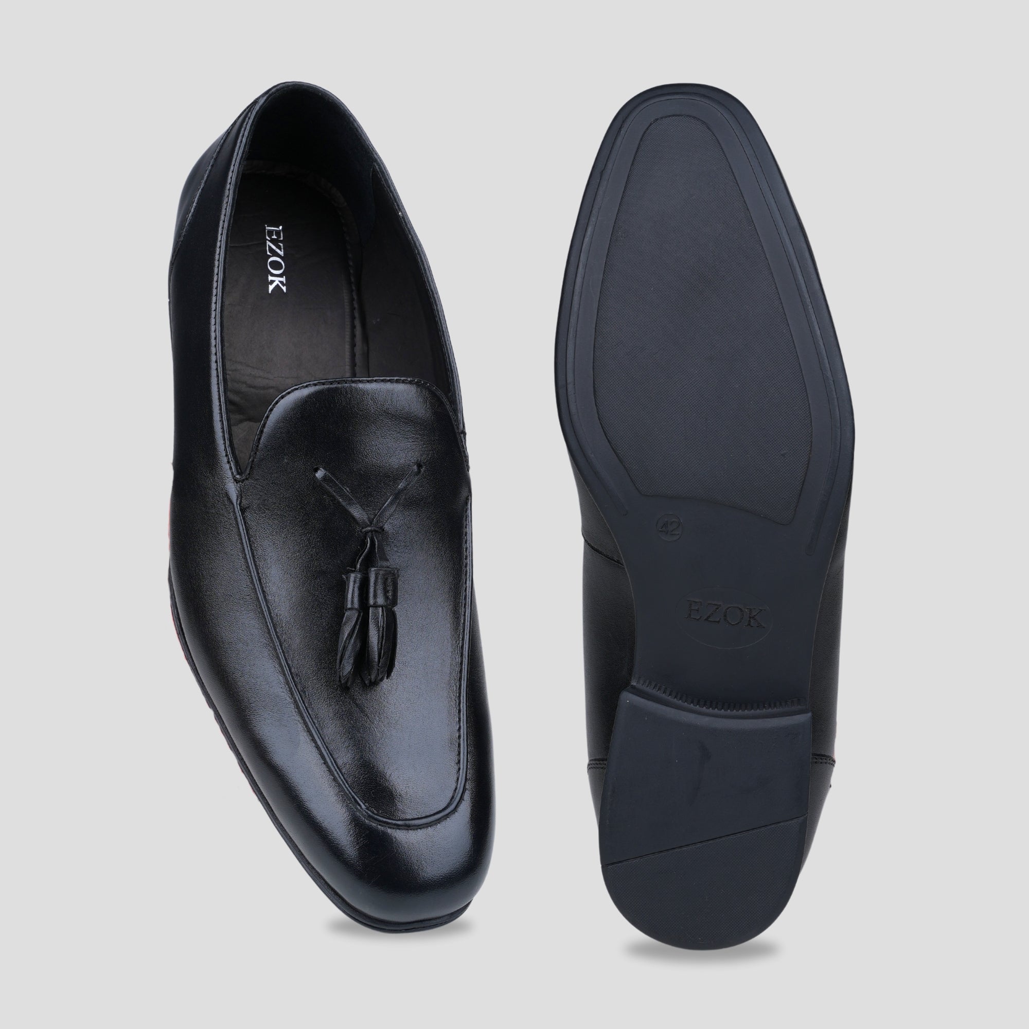 Ezok Leather Black Casual Loafer Shoes For Men