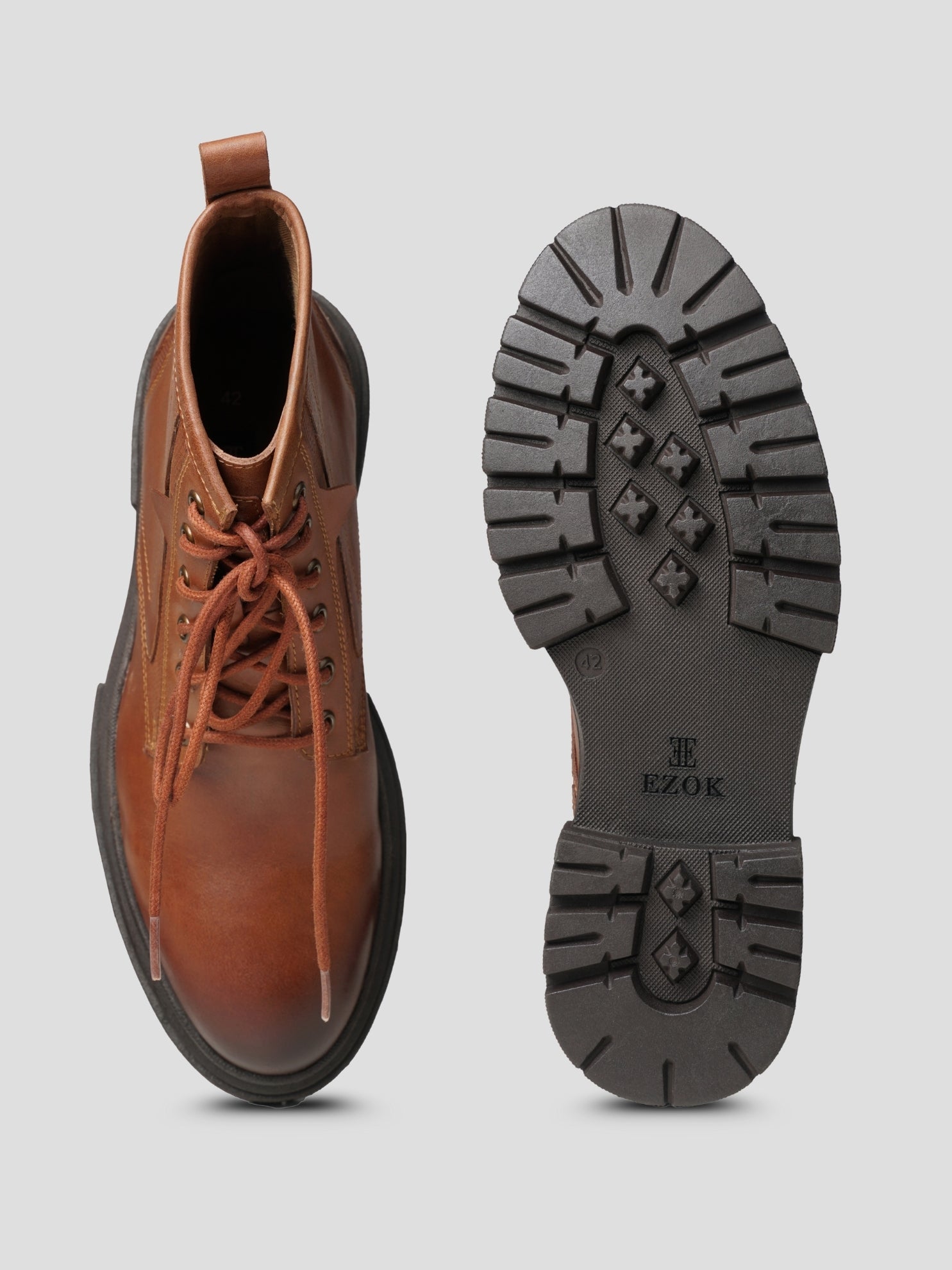 EZOK Men’s Tan Leather Lace-Up Boots | Premium Leather | Durable TPR Sole | Casual & Semi-Casual Wear