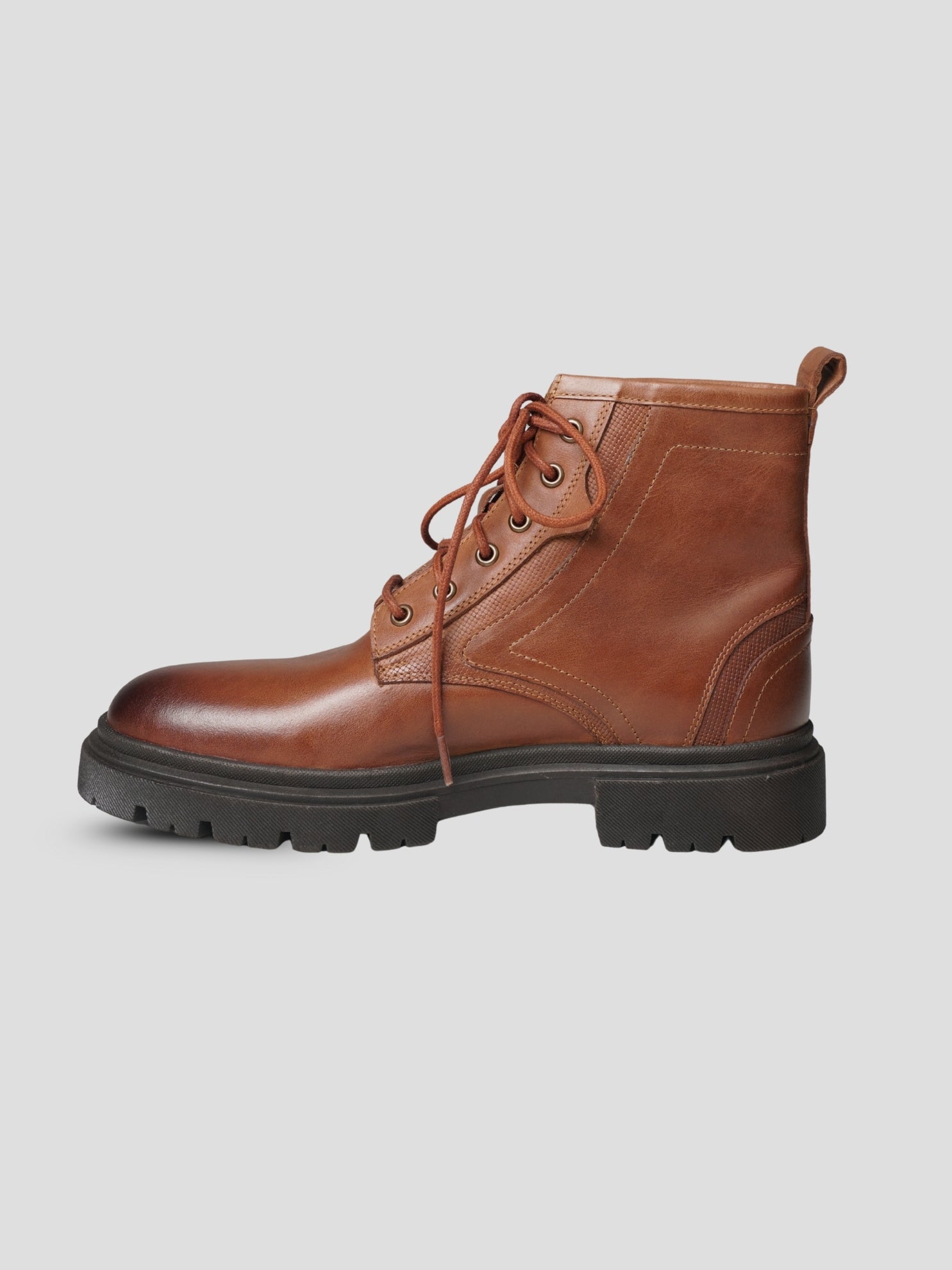 EZOK Men’s Tan Leather Lace-Up Boots | Premium Leather | Durable TPR Sole | Casual & Semi-Casual Wear