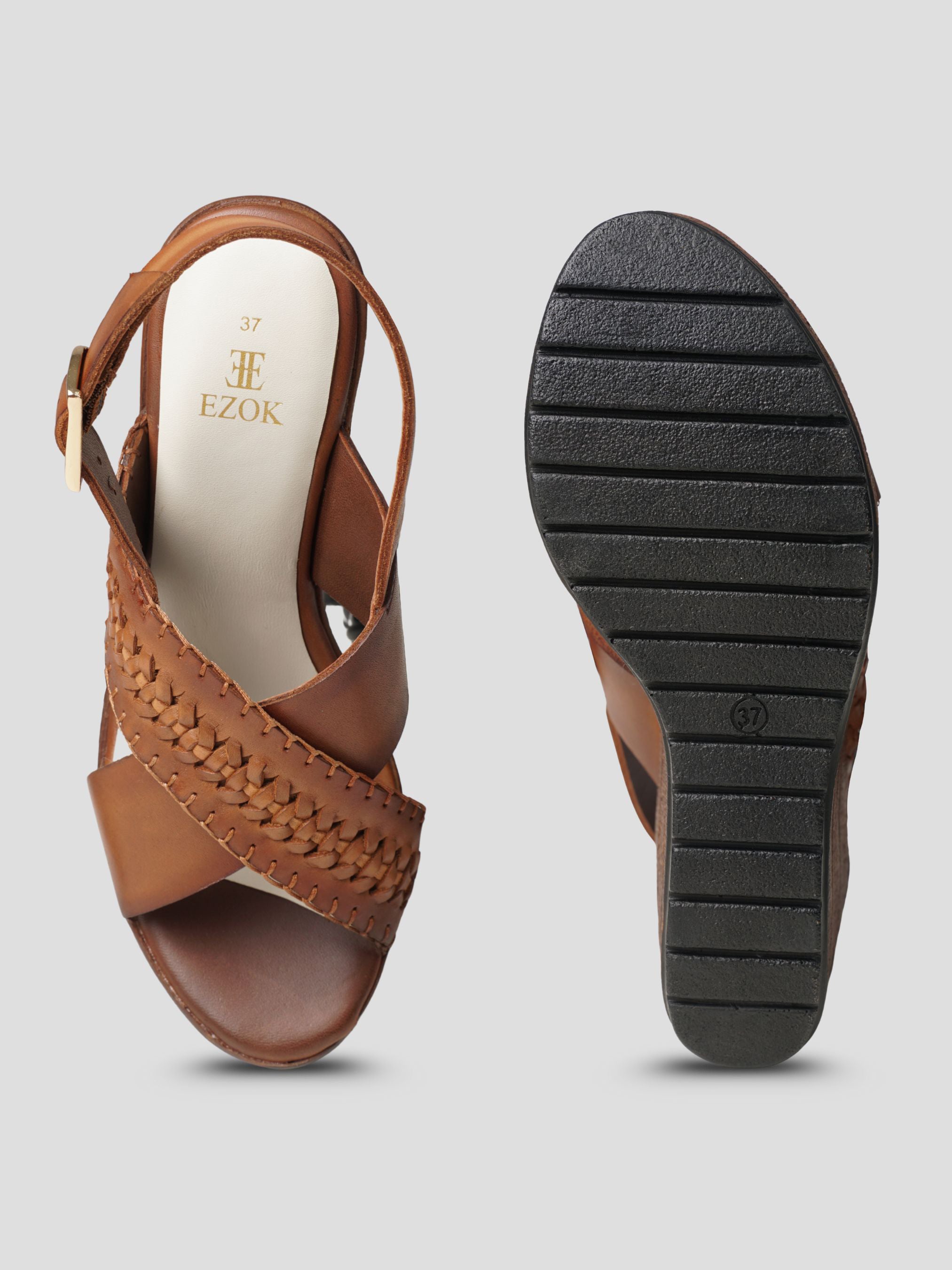 Ezok Brown Leather Slip On With Buckle Sandals