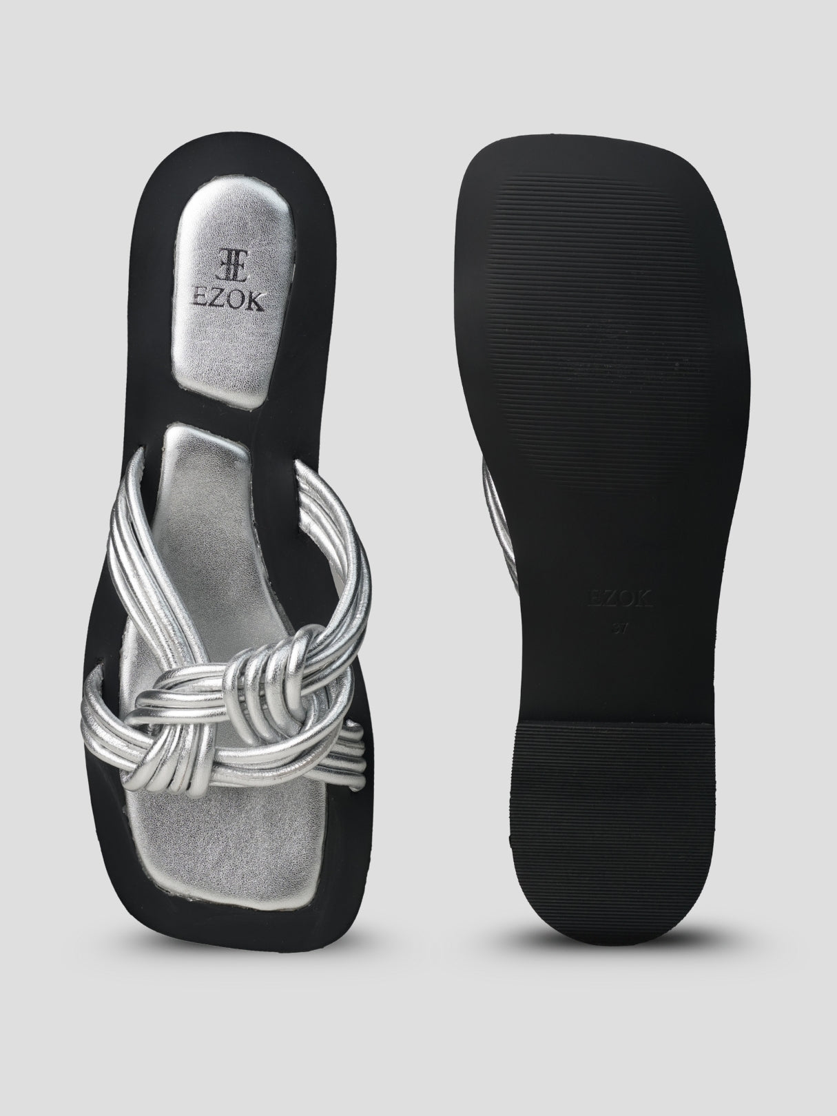 Ezok Silver Leather Slip On Sandals