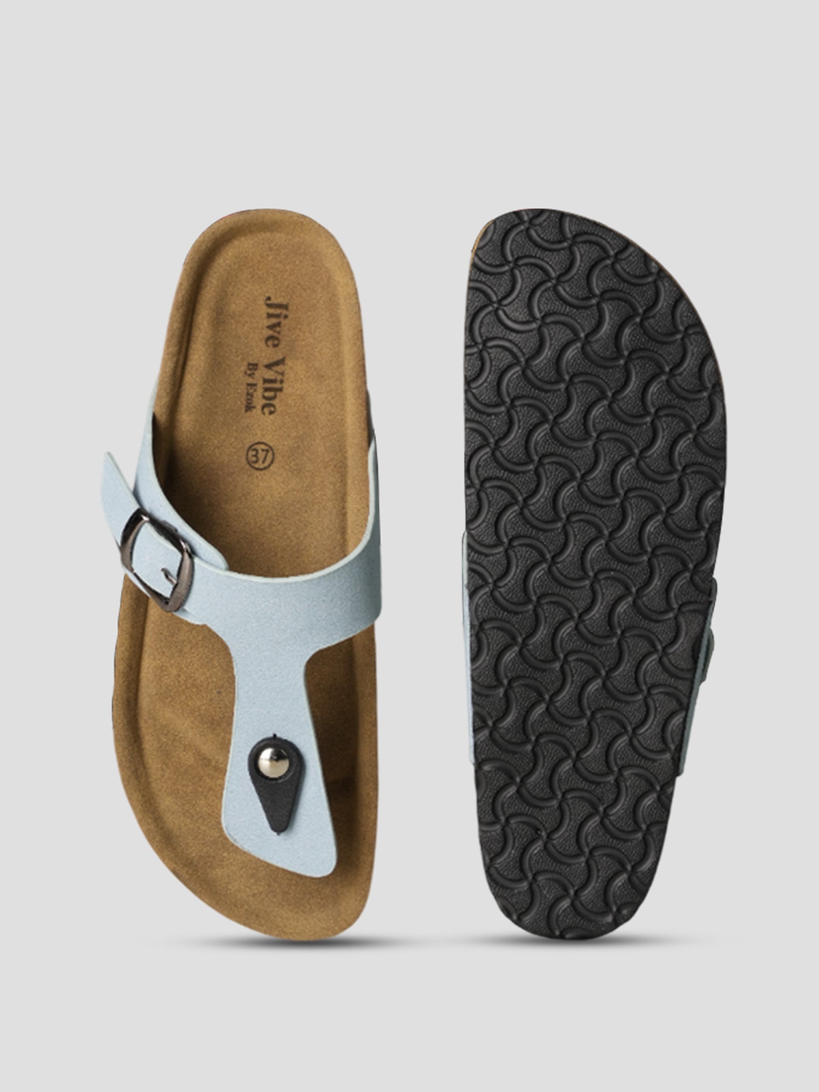 Jive Vibe By Ezok Blue Synthetic Slip On With Buckle Sandals