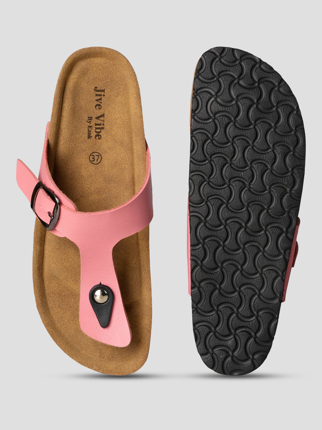 Jive Vibe By Ezok Pink Synthetic Slip On With Buckle Sandals