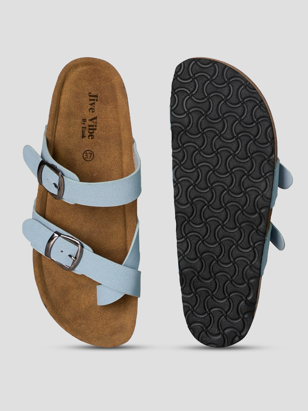 Jive Vibe By Ezok Blue Synthetic Slip On With Buckle Sandals