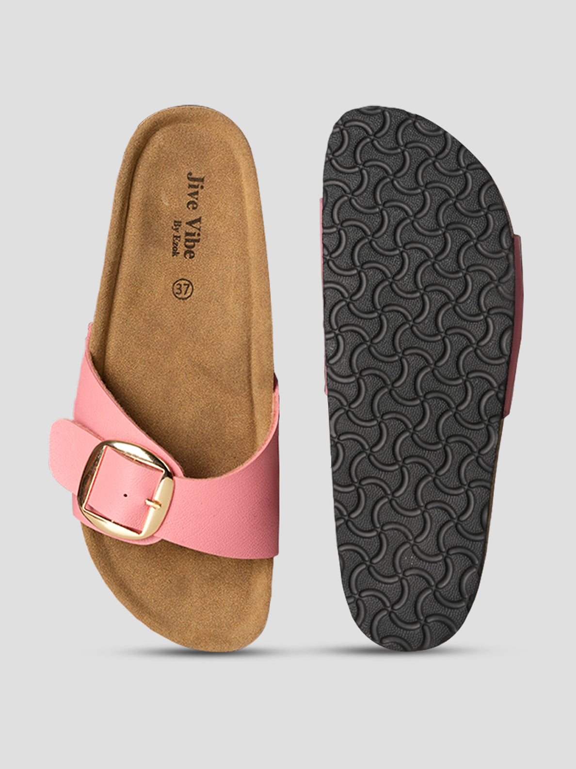 Jive Vibe By Ezok Pink Synthetic Slip On With Buckle Sandals