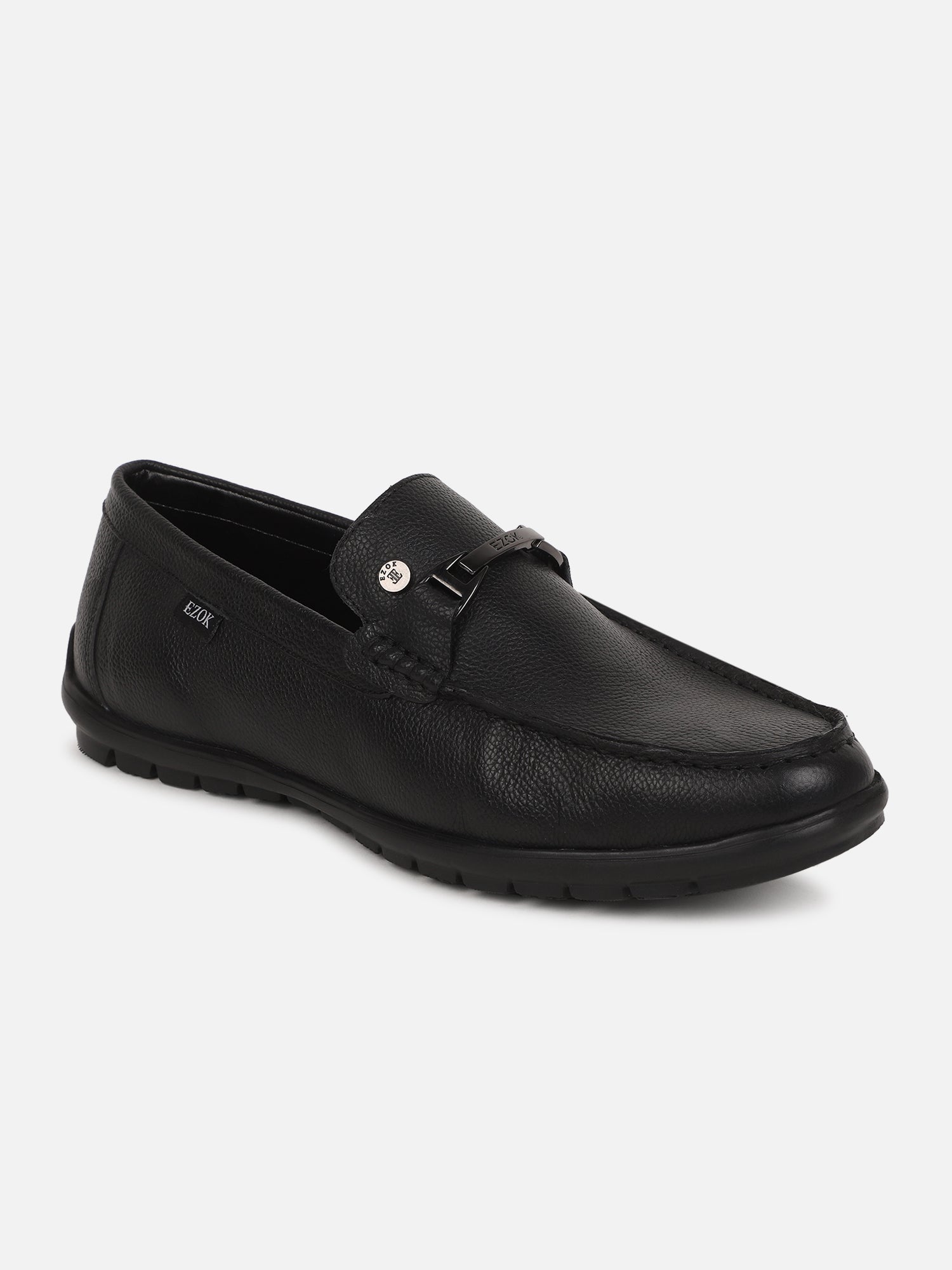 Ezok Men Black Leather Loafer Mocassins