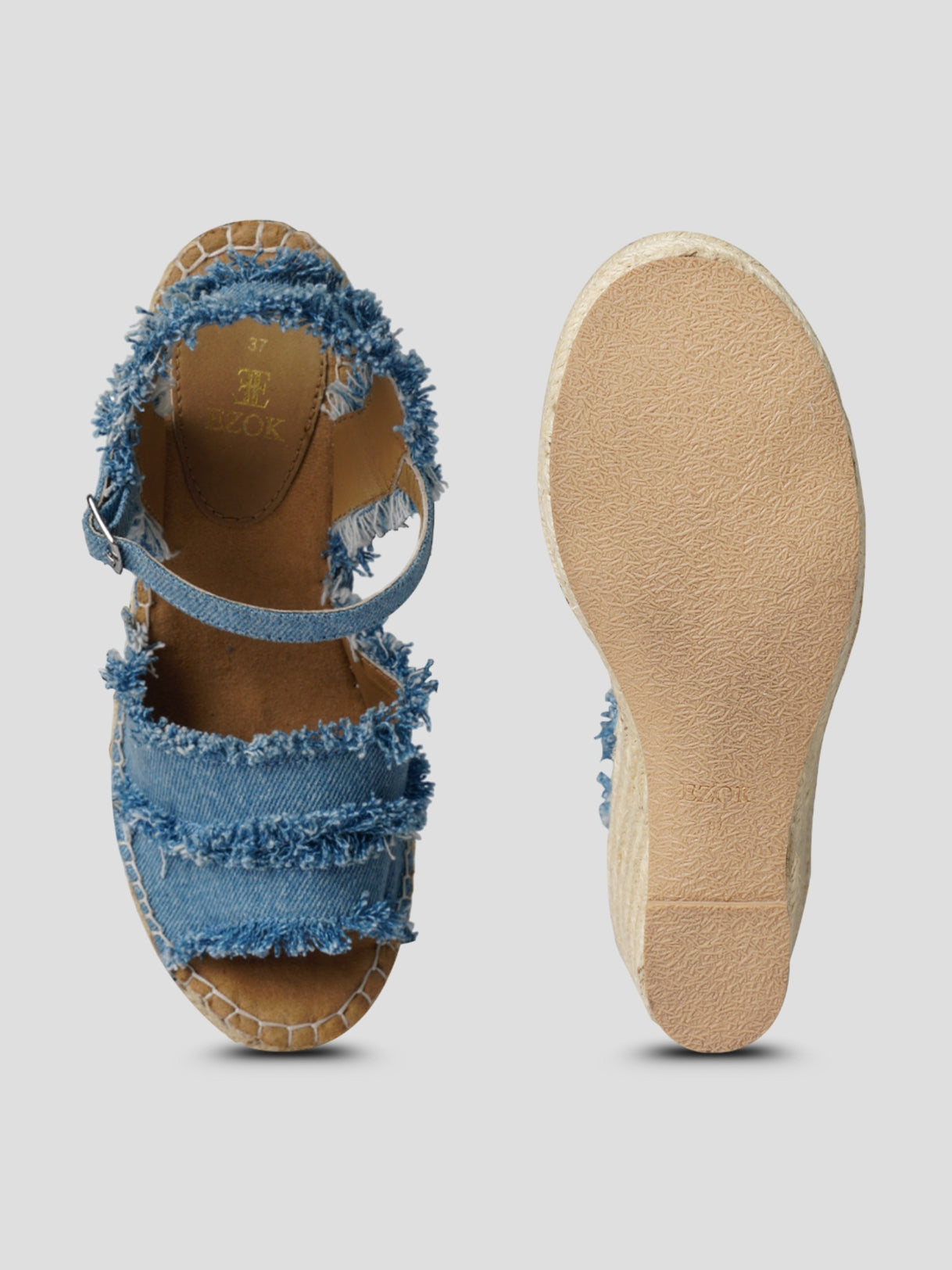 Ezok Blue Denim Slip On With Buckle Sandals