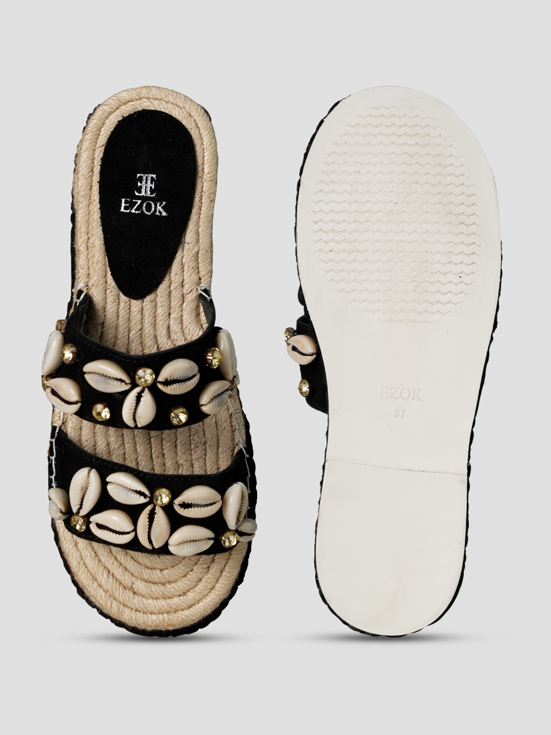 Ezok Black suede Leather Slip On Sandals