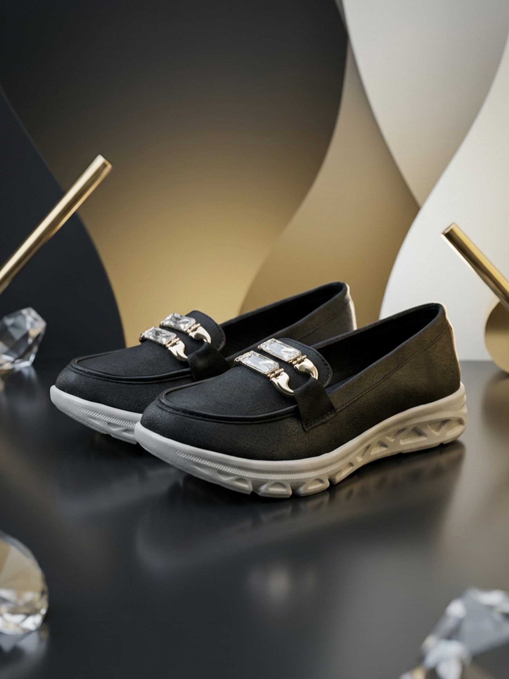 JiveVibe by Ezok Women Black Synthetic Slip-On Casual Shoes with Metal Detail