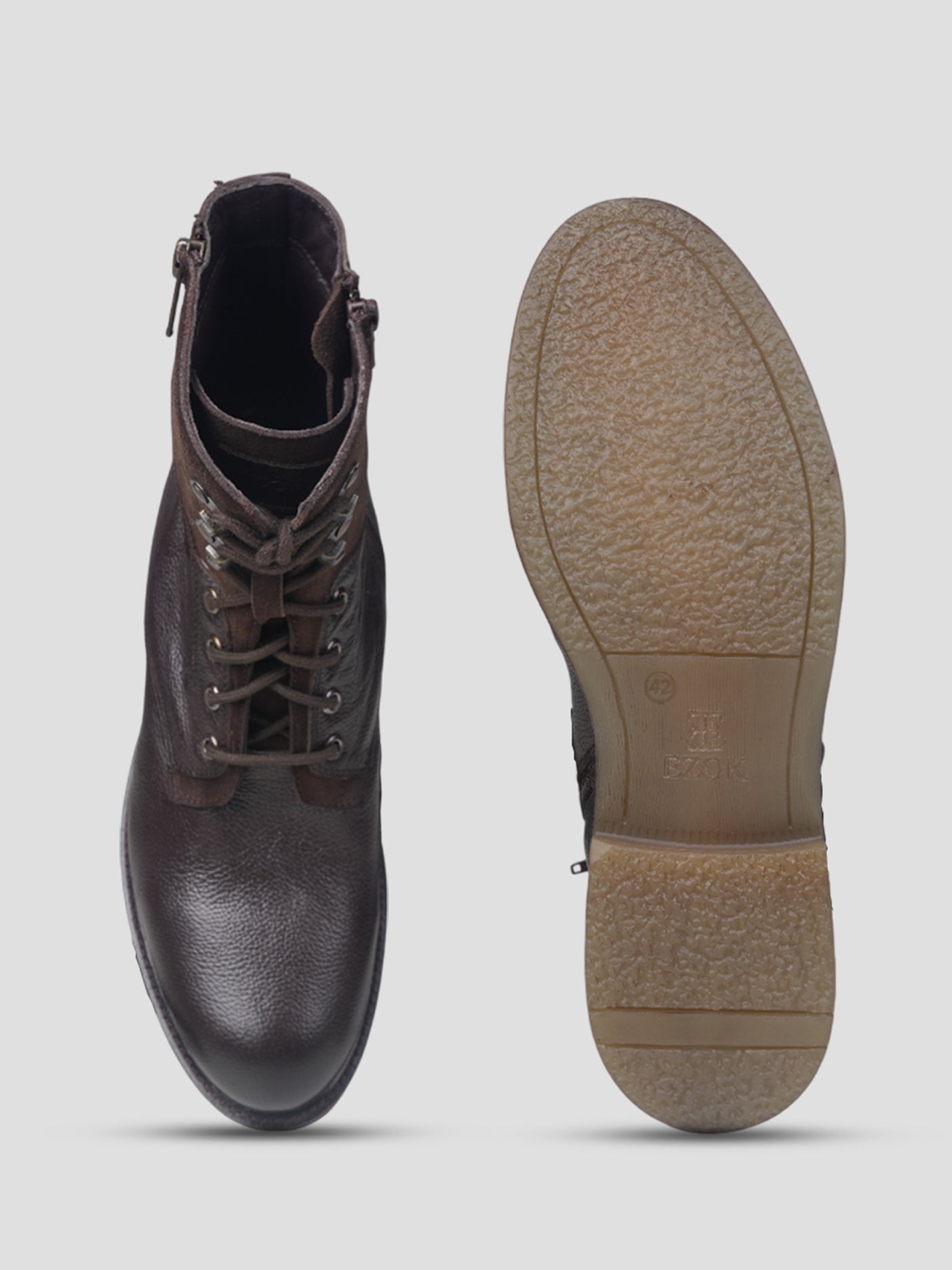 Ezok Men Leather Lace-Up With Zipper Boots