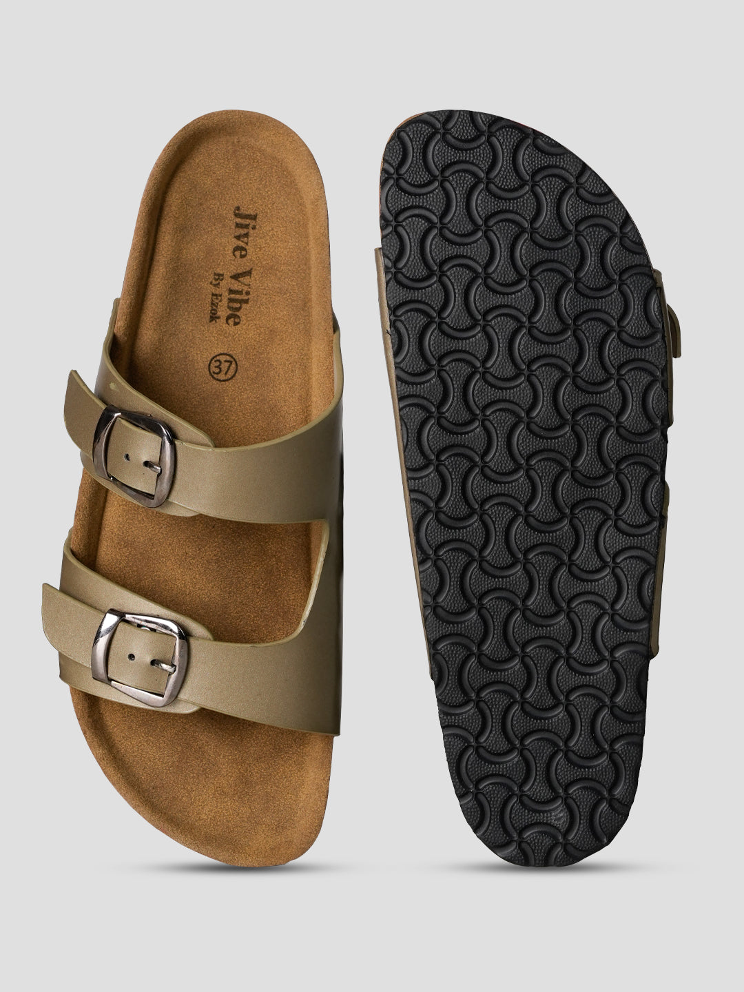 Jive Vibe By Ezok Gold Synthetic Slip On With Buckle Sandals