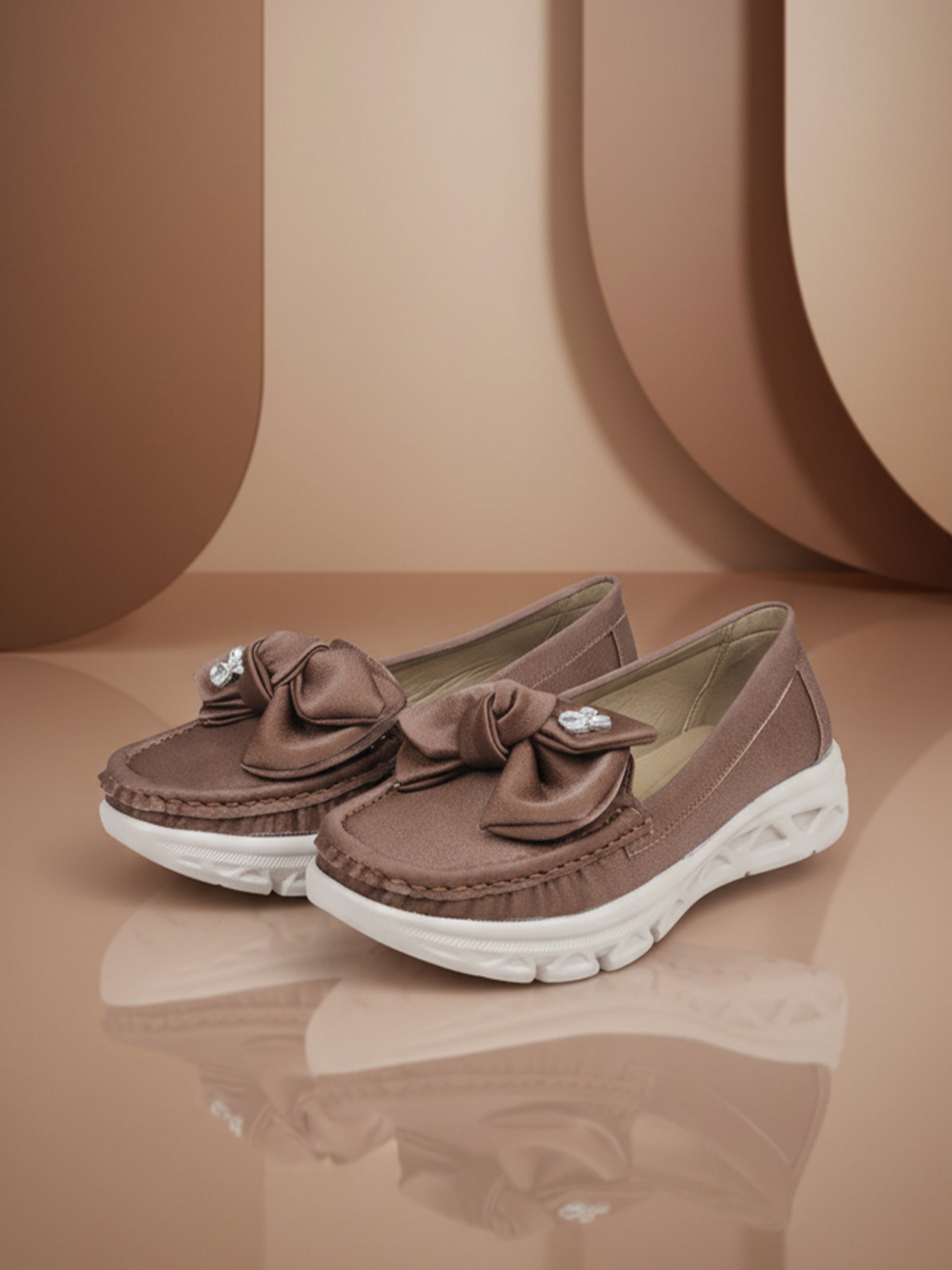 JiveVibe by Ezok Women Brown Synthetic Slip-On Casual Shoes with Bow Detail