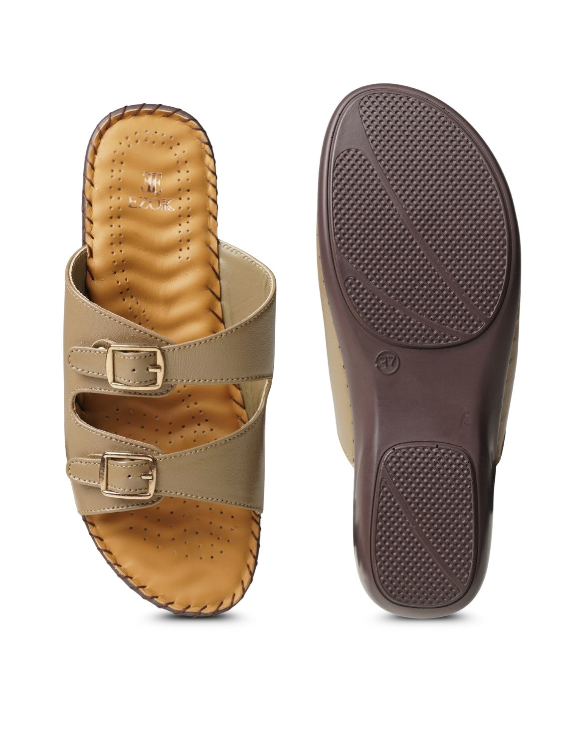 Ezok Women's Casual Genuine Leather Sandals | Stylish Open-Toe Design with Cushioned Insole | Comfortable & Trendy for Everyday Wear